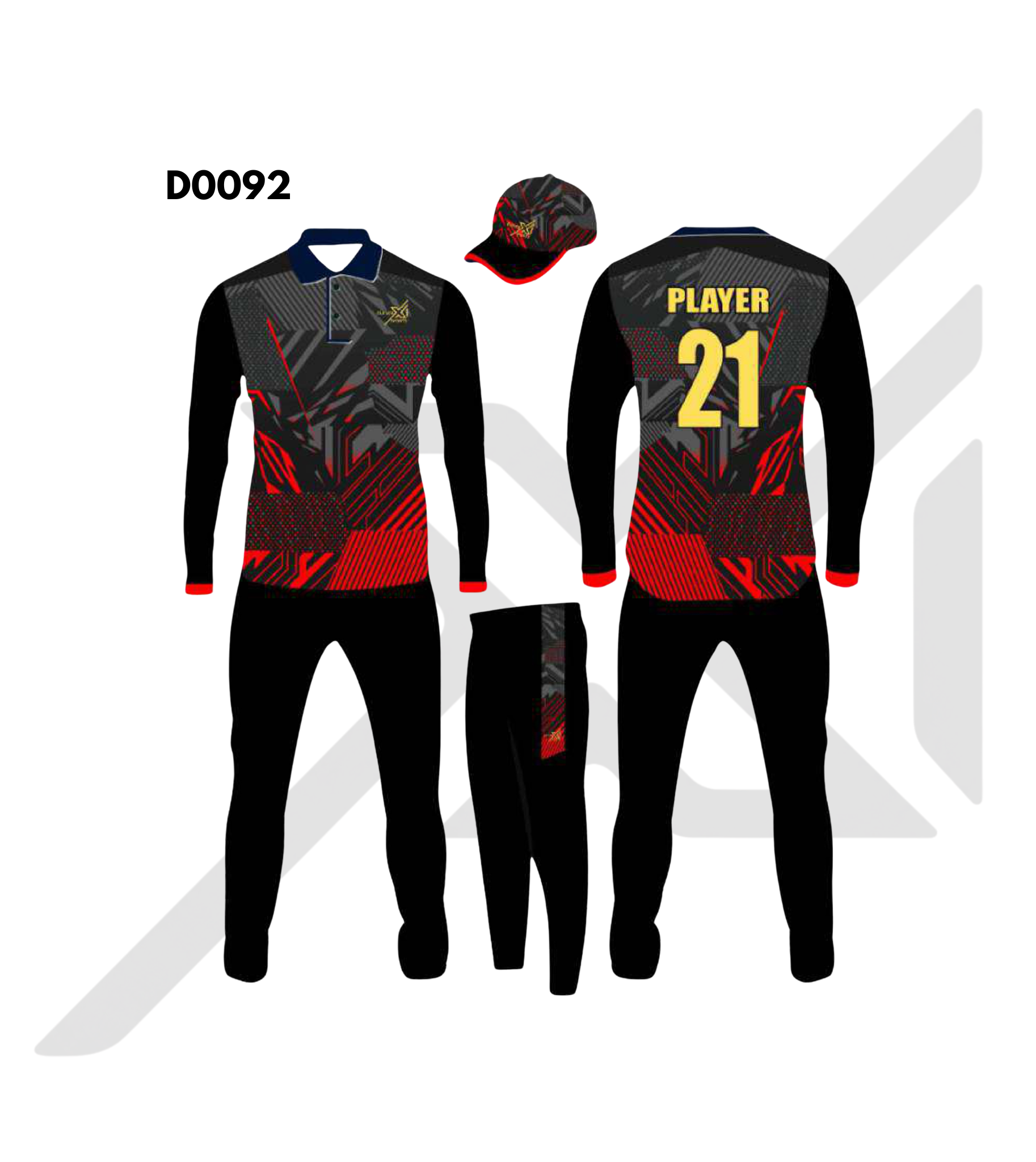 Black Red Geometric Abstract Cricket Kit – Design 0092 (Es-D0092)