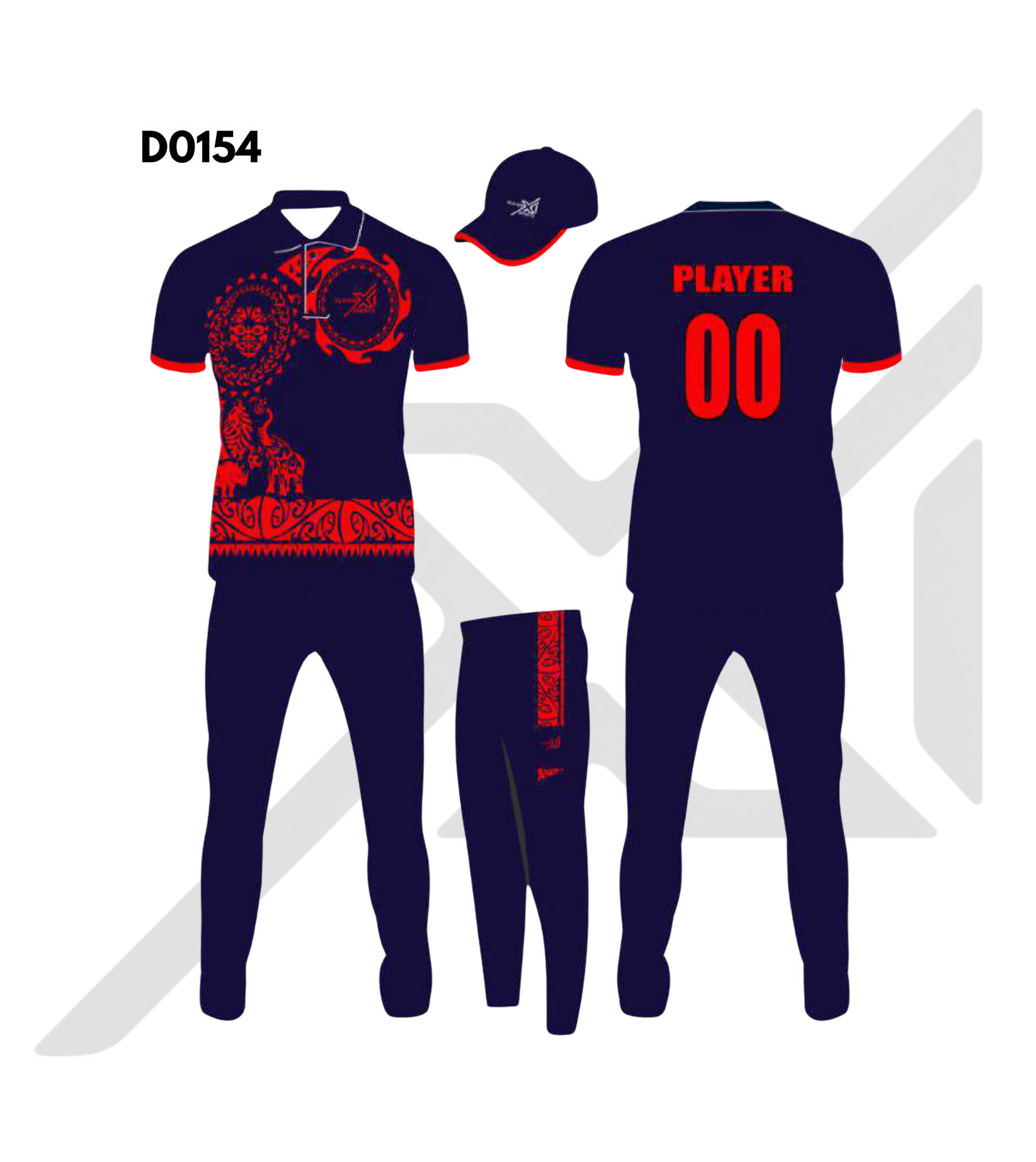Navy Blue Red Abstract Brush Stroke Cricket Kit – Design 0154 (Es-D0154)