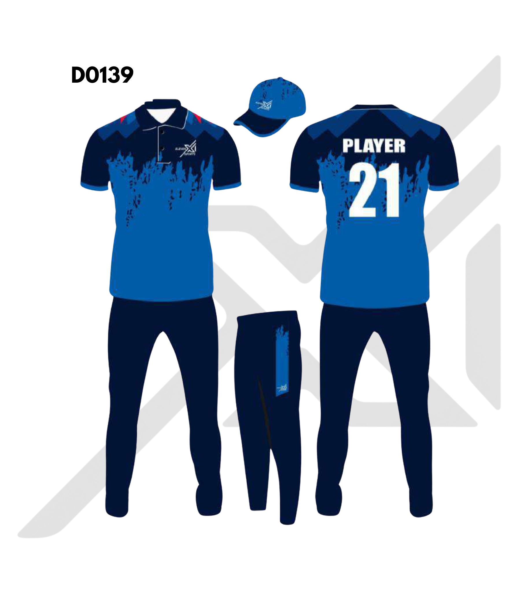 Blue Navy Blue Brush Stroke Cricket Kit – Design 0139 (Es-D0139)