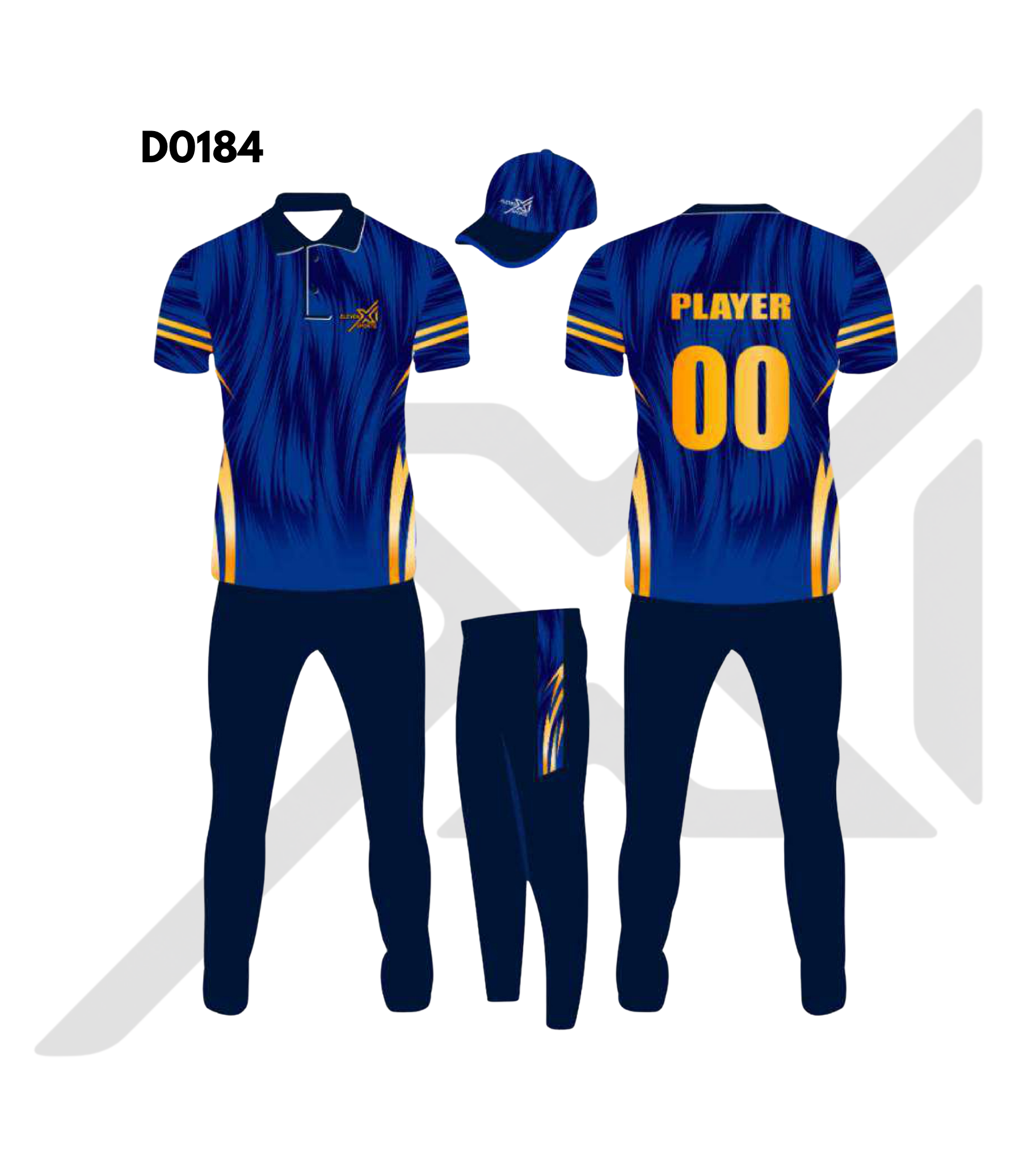Navy Blue Black Abstract Graphic Cricket Kit – Design 0184 (Es-D0184)