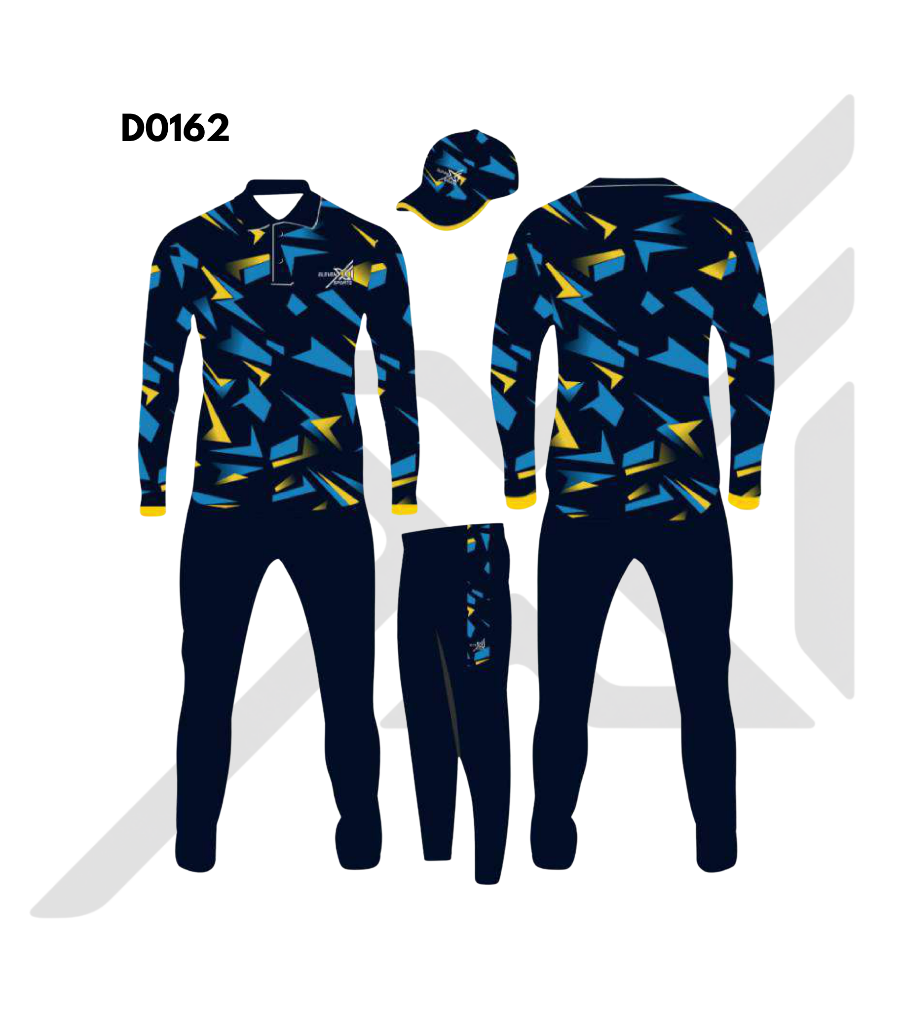 Navy Blue White Abstract Graphic Cricket Kit – Design 0162 (Es-D0162)