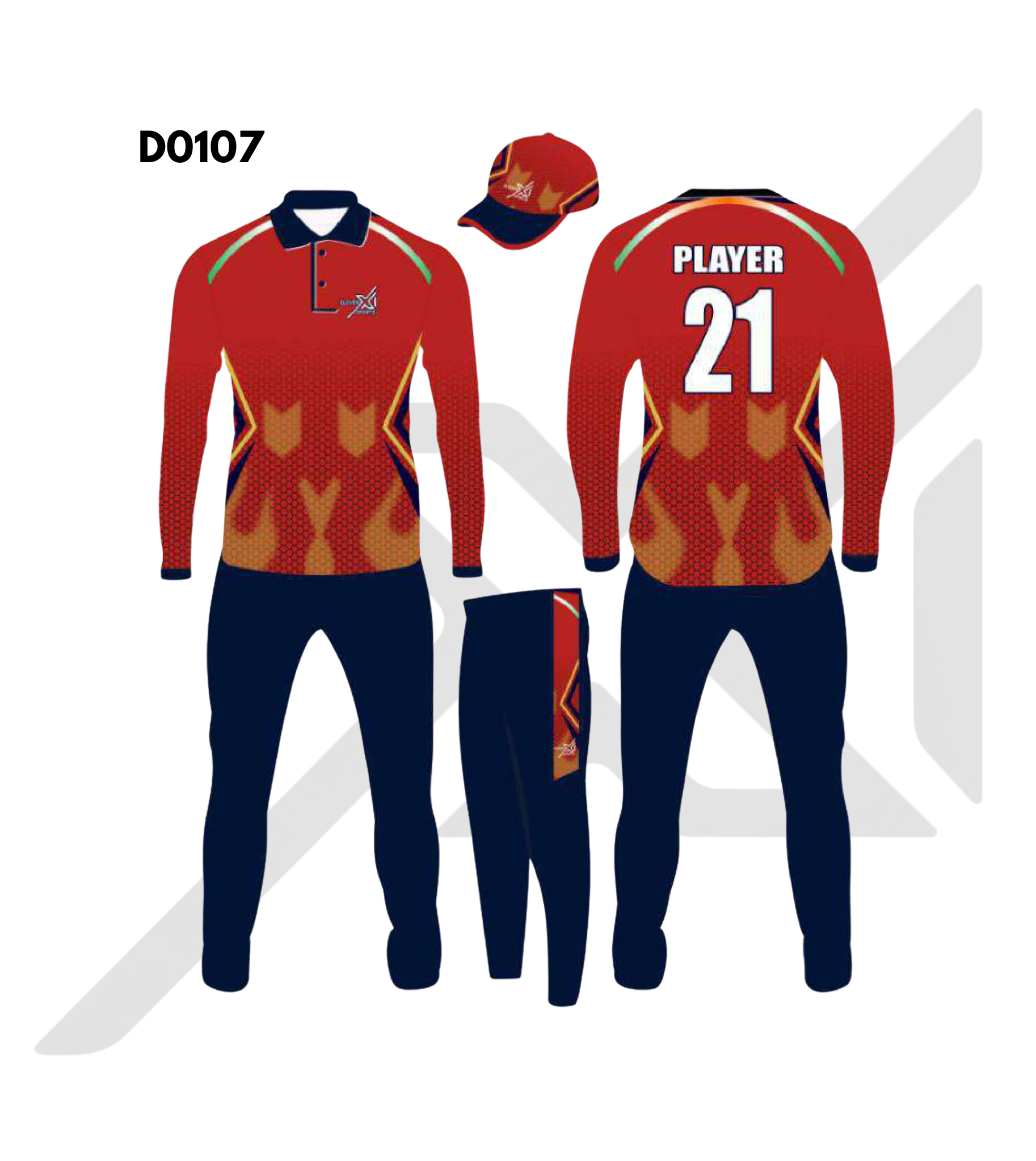 Red Gold Flame Geometric Cricket Kit – Design 0107 (Es-D0107)