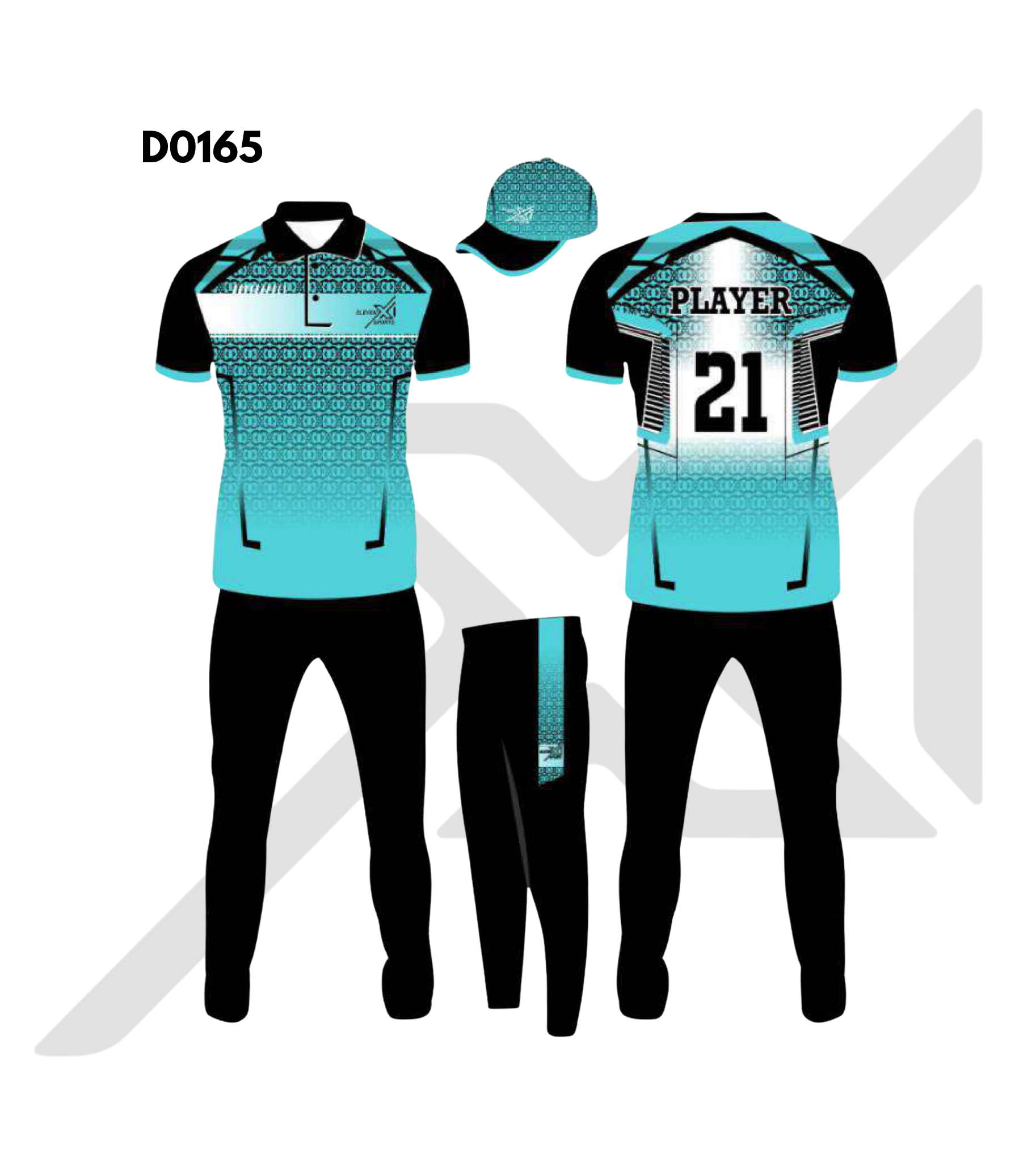 Black Sky Blue Monochrome Geometric Cricket Kit – Design 0165 (Es-D0165)