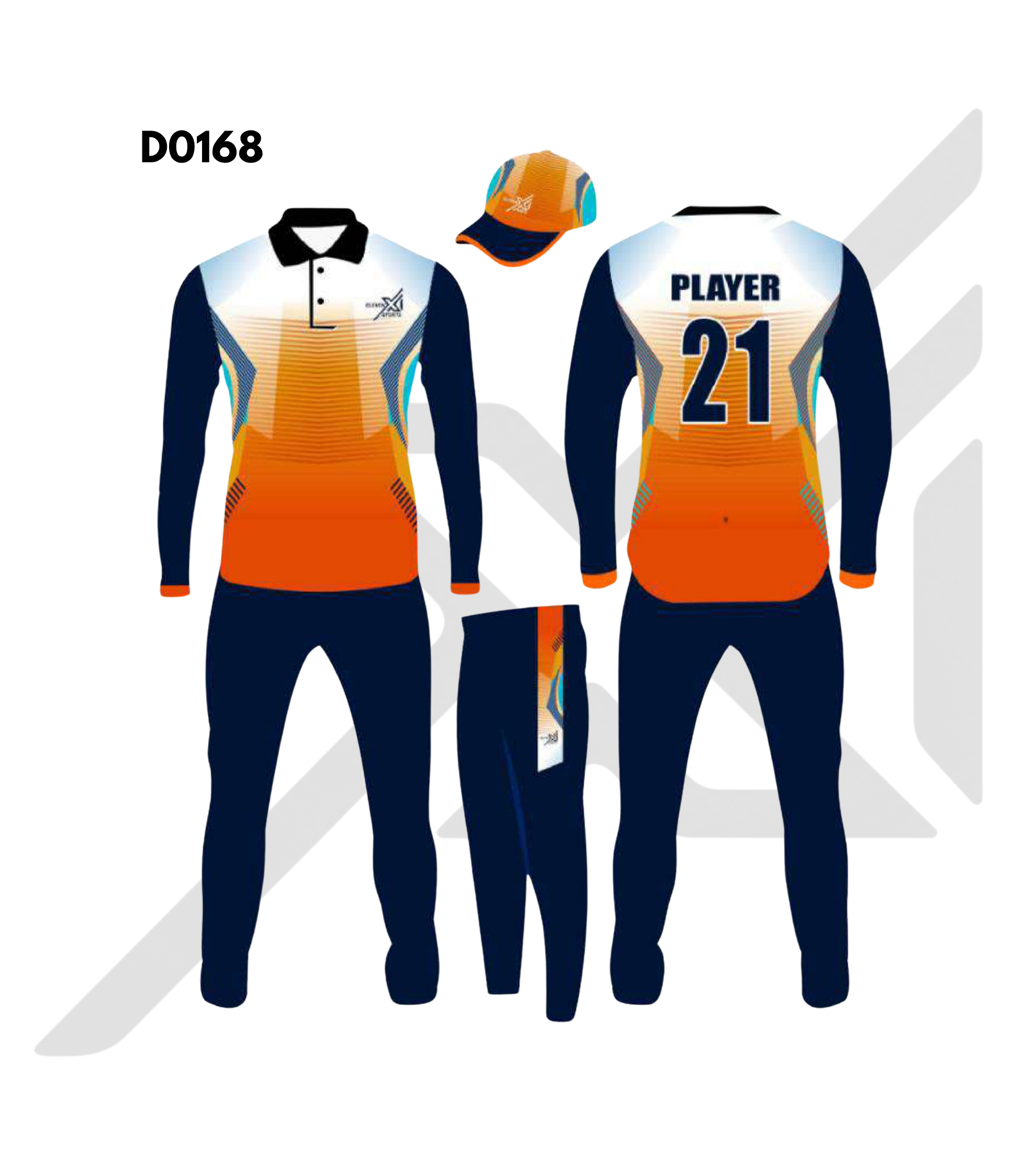 Navy Blue Orange Flame Abstract Cricket Kit – Design 0168 (Es-D0168)