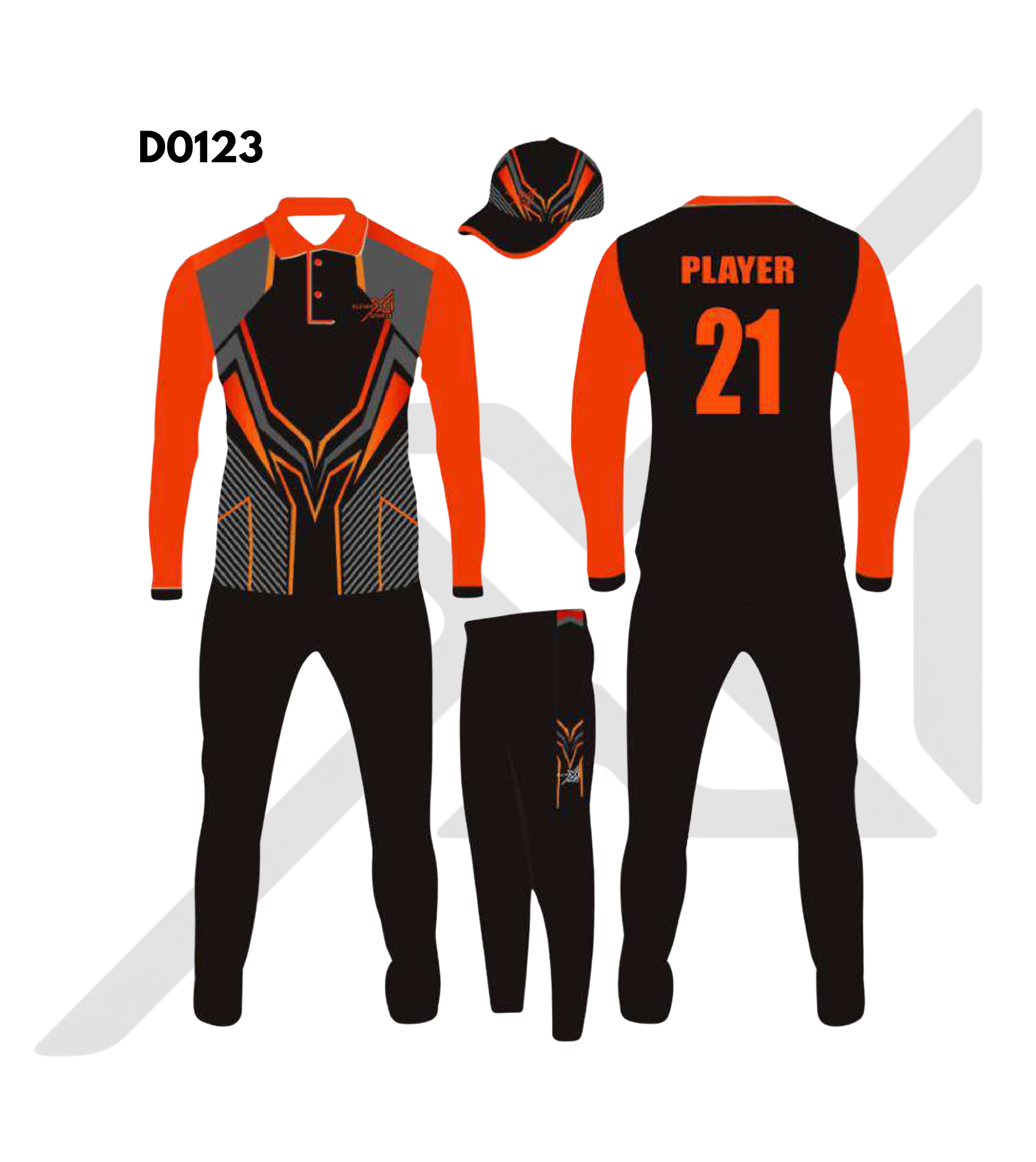 Black Orange Angular Geometric Cricket Kit – Design 0123 (Es-D0123)