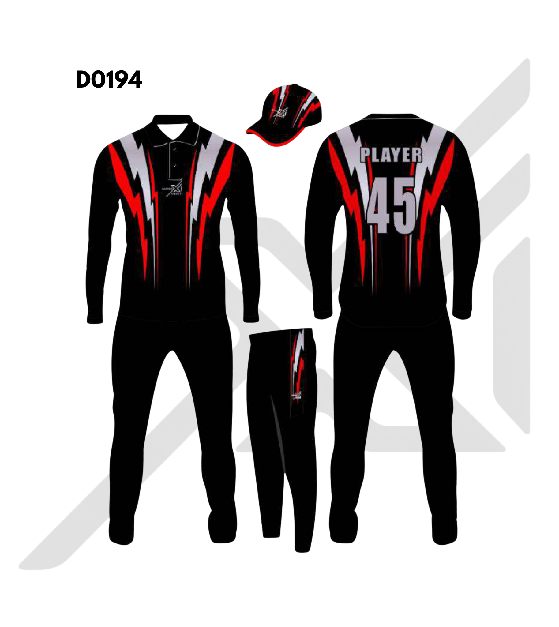 Black White Thunder Abstract Cricket Kit – Design 0194 (Es-D0194)