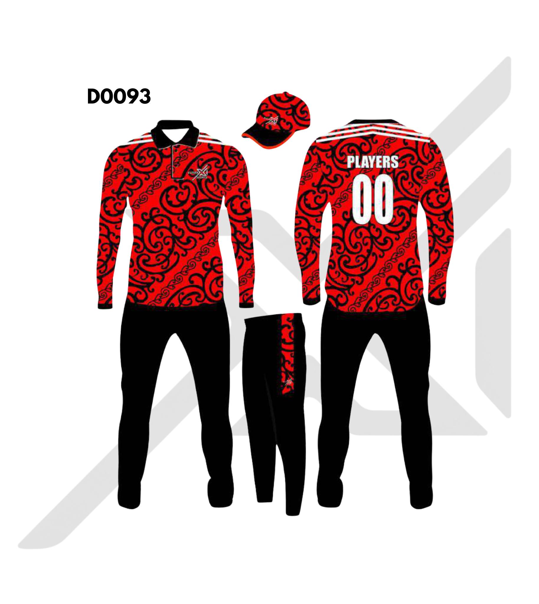 Red Black Ornamental Swirl Cricket Kit – Design 0093 (Es-D0093)