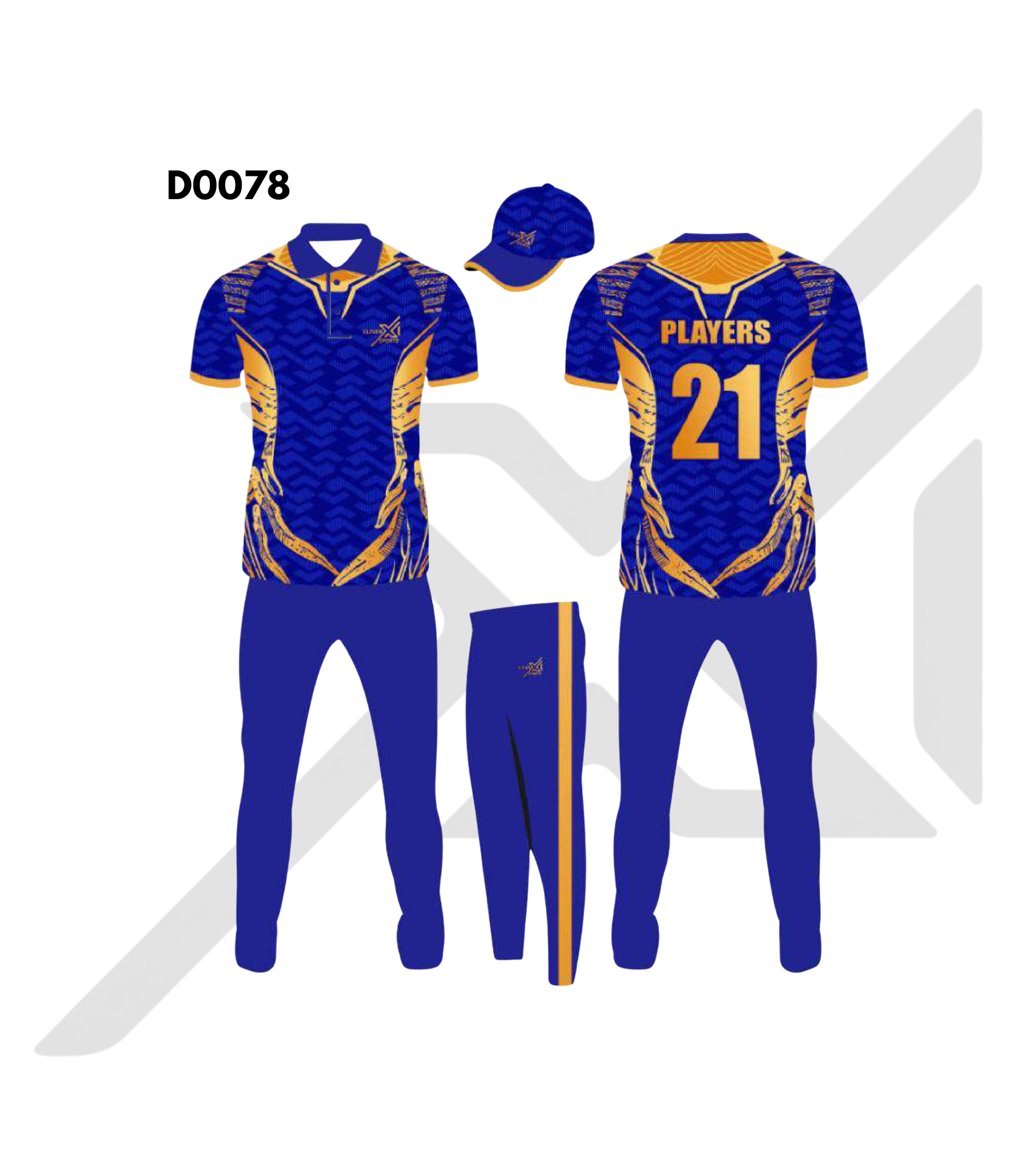 Royal Blue Gold Ethnic Geometric Cricket Kit – Design 0078 (Es-D0078)