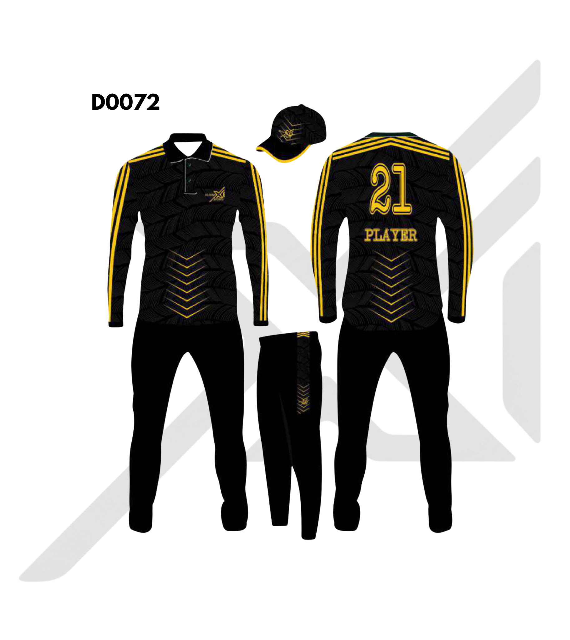 Black Yellow Chevron Leaf Cricket Kit – Design 0072 (Es-D0072)
