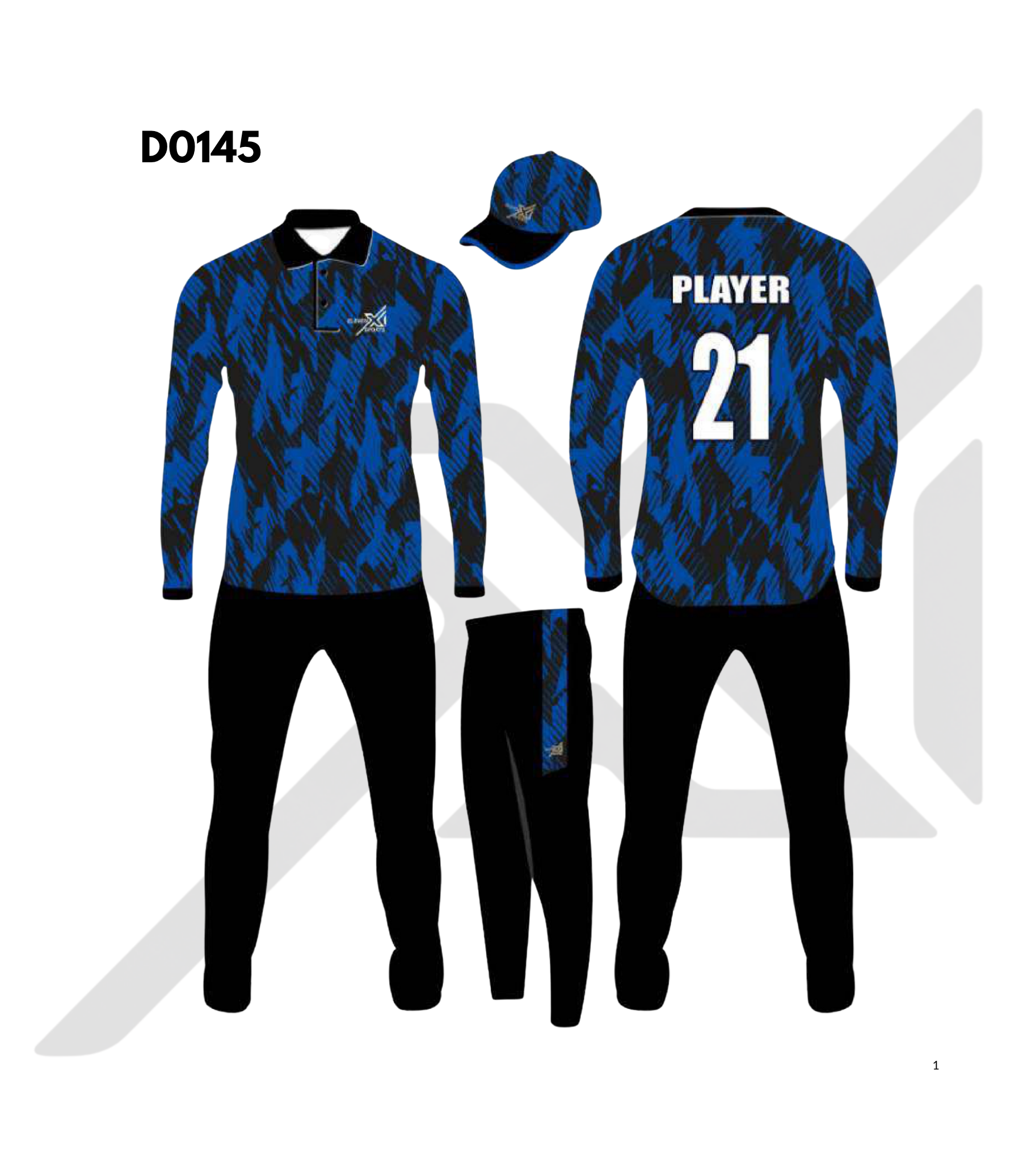 Black Royal Blue Camouflage Abstract Cricket Kit – Design 0145 (Es-D0145)
