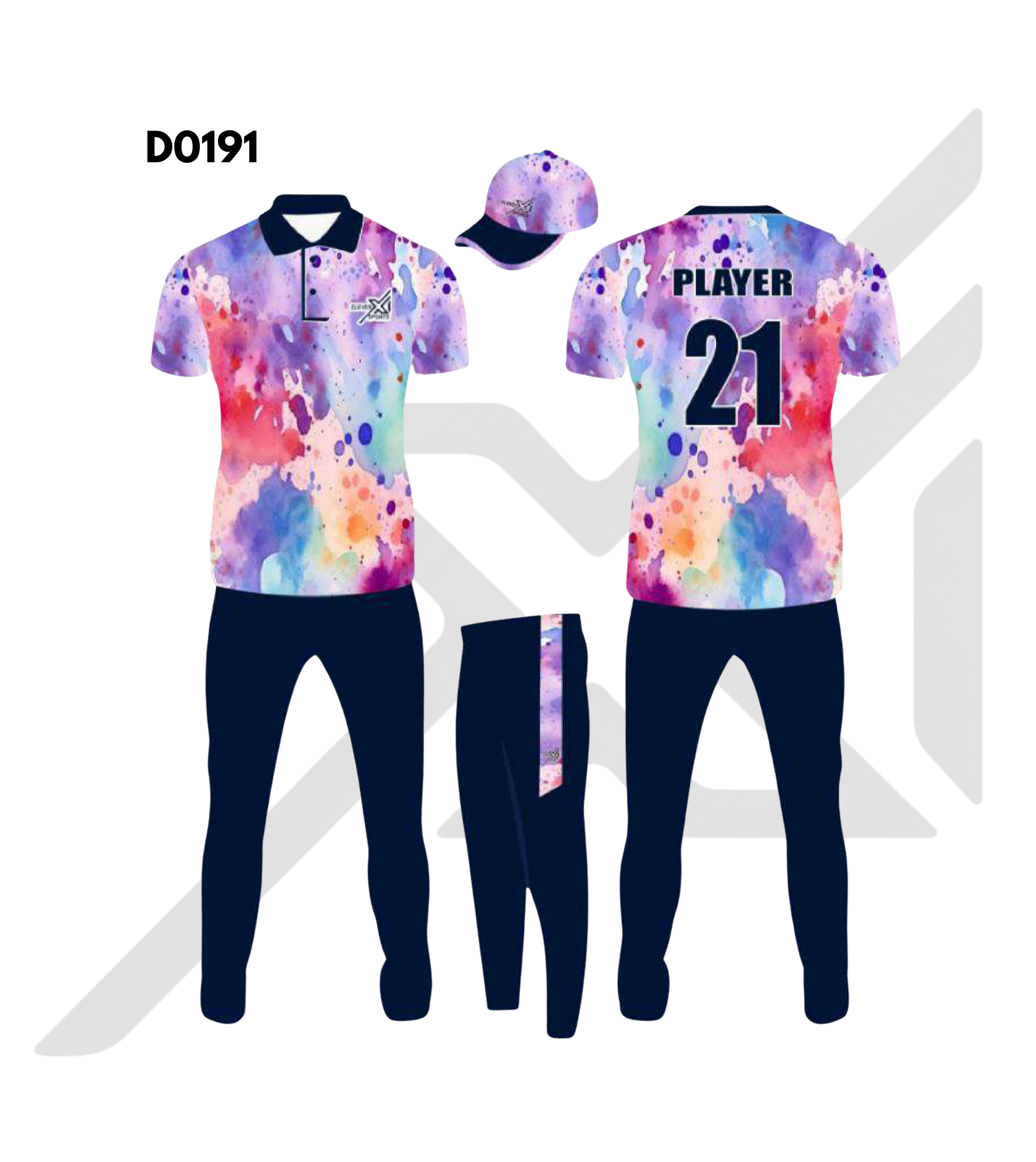 Navy Blue White Paint Splash Cricket Kit – Design 0191 (Es-D0191)