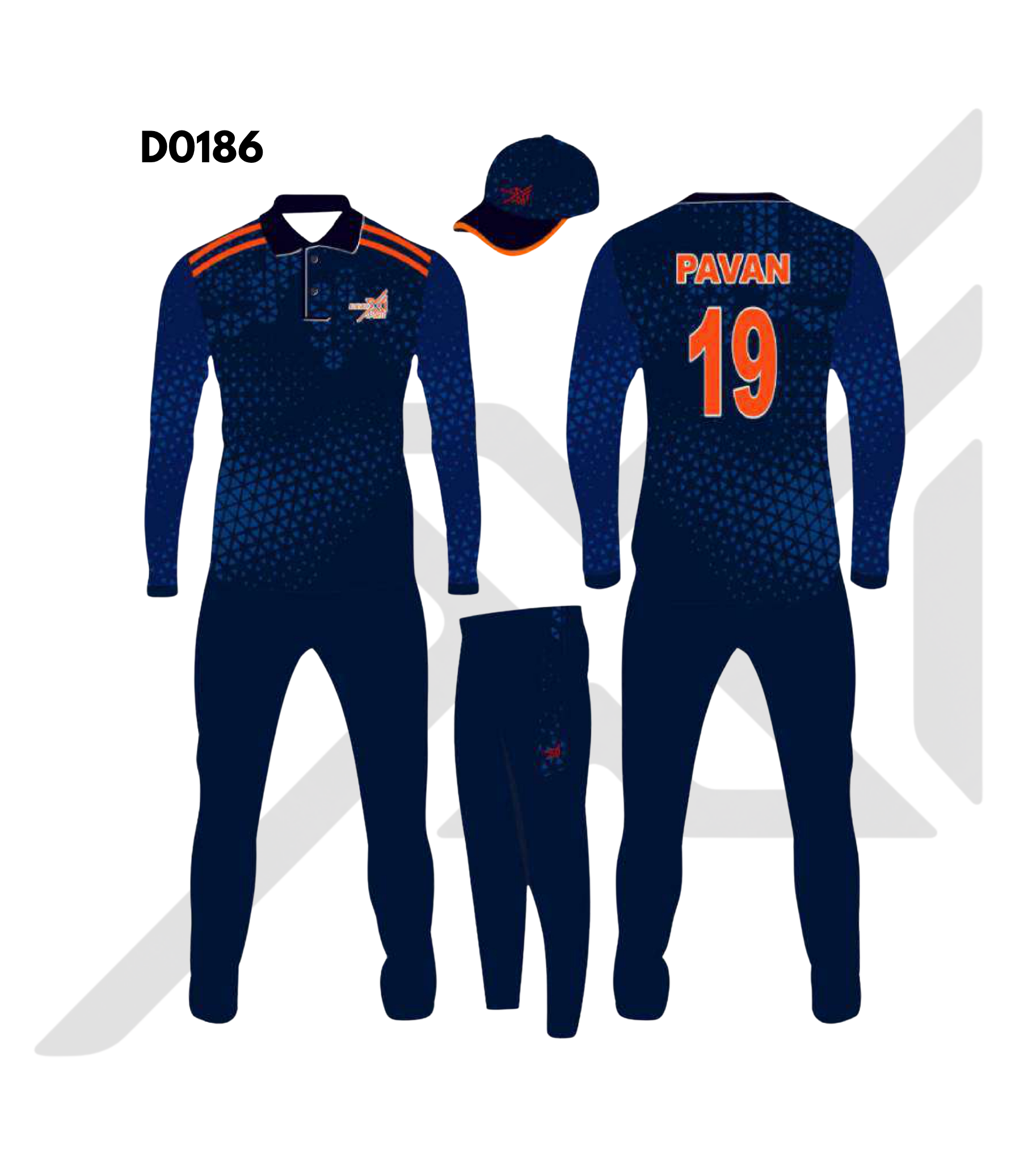 Navy Blue Black Abstract Graphic Cricket Kit – Design 0186 (Es-D0186)