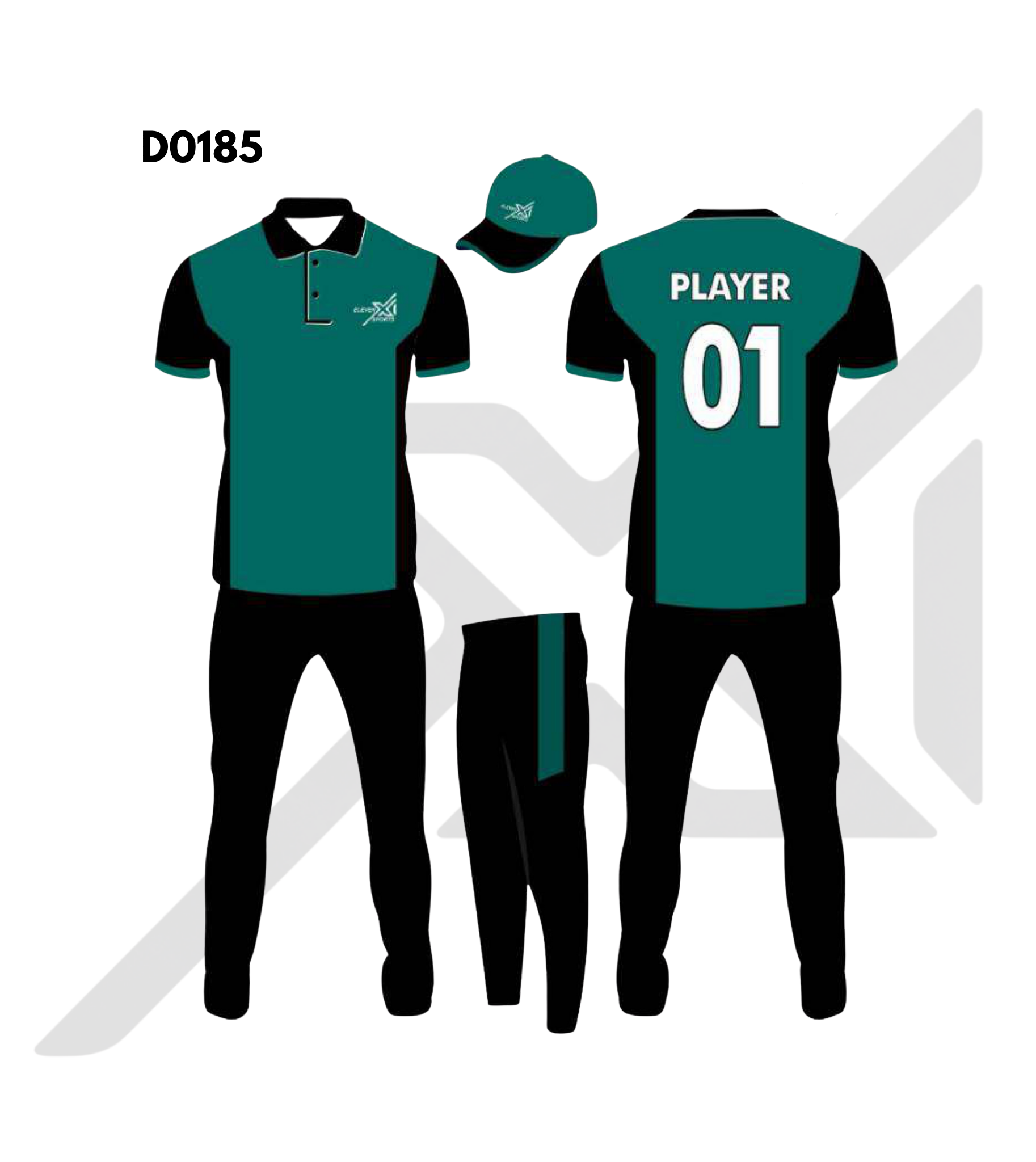 Black Green Monochrome Geometric Cricket Kit – Design 0185 (Es-D0185)