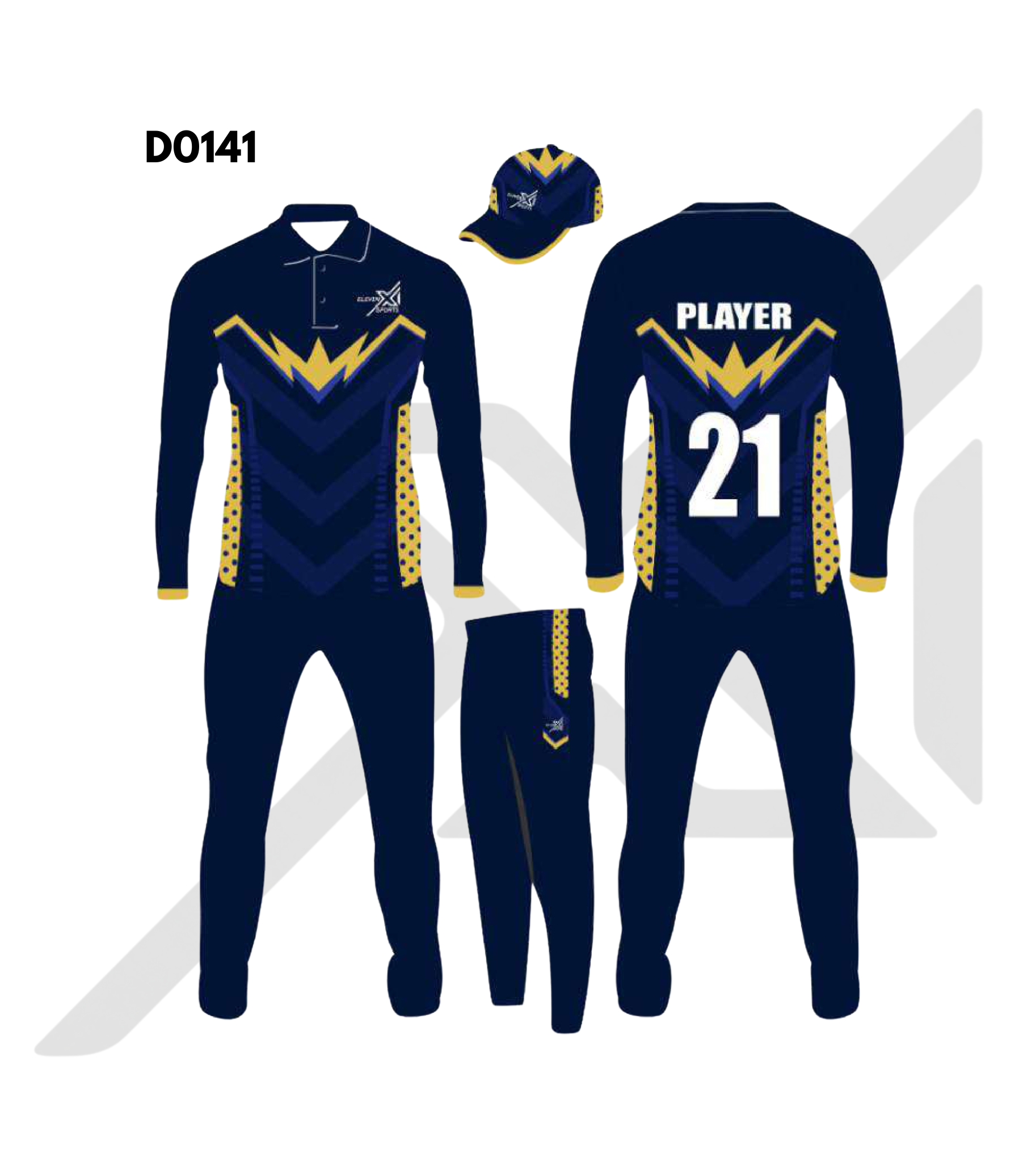 Navy Blue Yellow Chevron Geometric Cricket Kit – Design 0141 (Es-D0141)