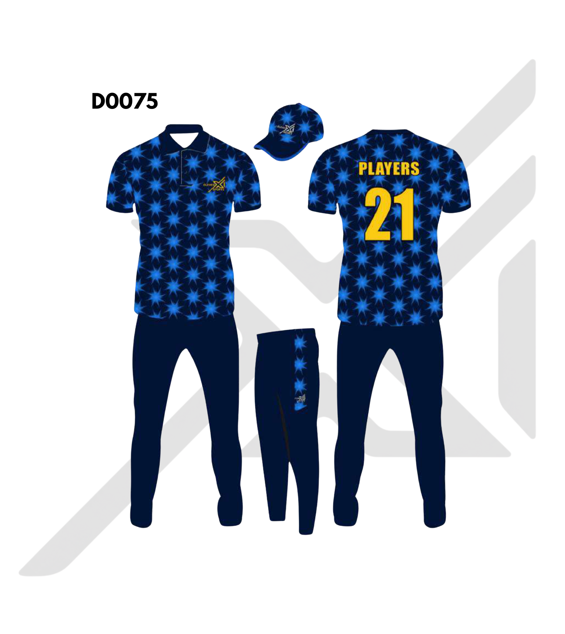 Navy Blue Royal Blue Starburst Cricket Kit – Design 0075 (Es-D0075)