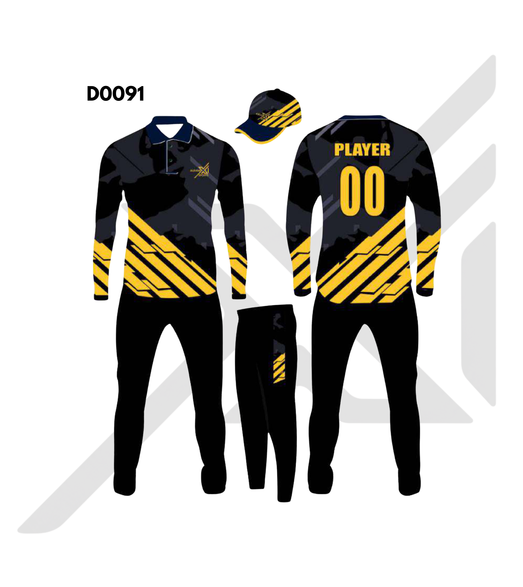 Black Yellow Camouflage Stripe Cricket Kit – Design 0091 (Es-D0091)