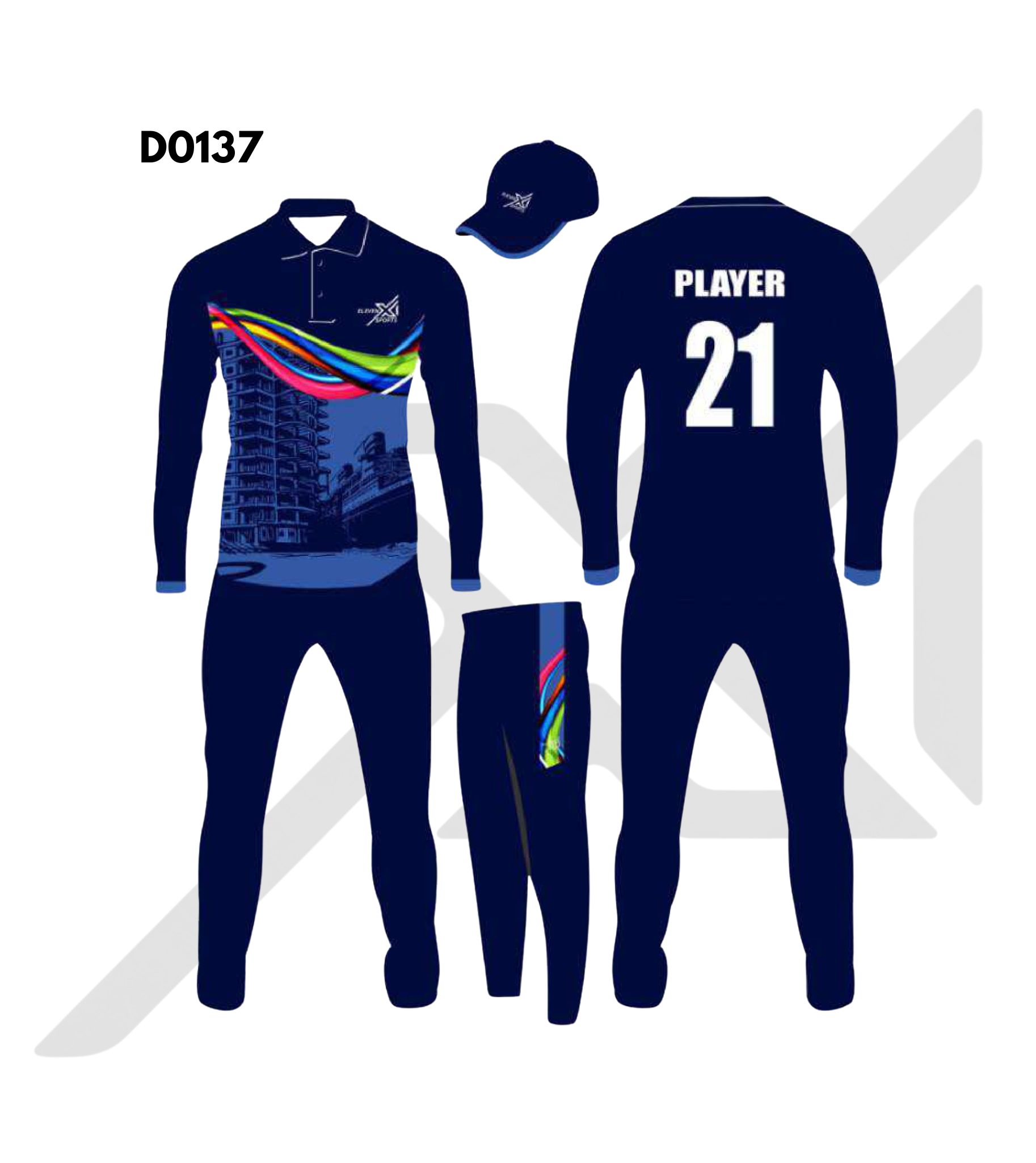 Navy Blue Blue City Graphic Cricket Kit – Design 0137 (Es-D0137)