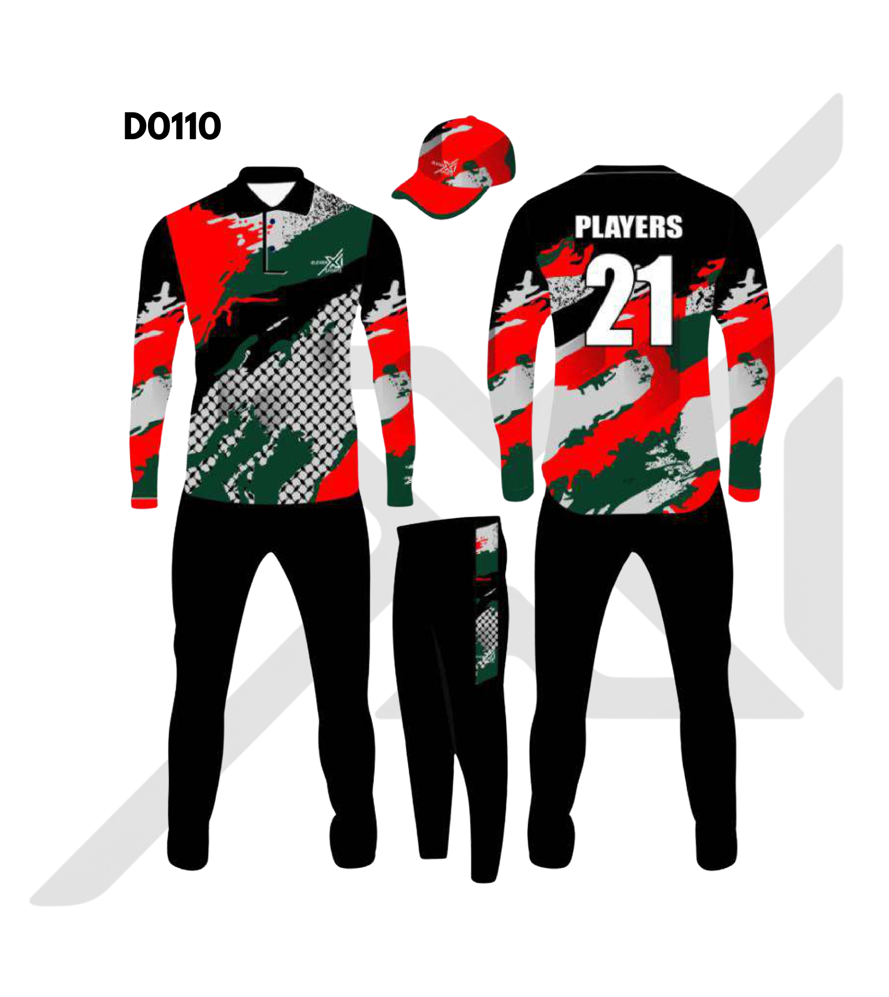 Red Green Abstract Brush Stroke Cricket Kit – Design 0110 (Es-D0110)