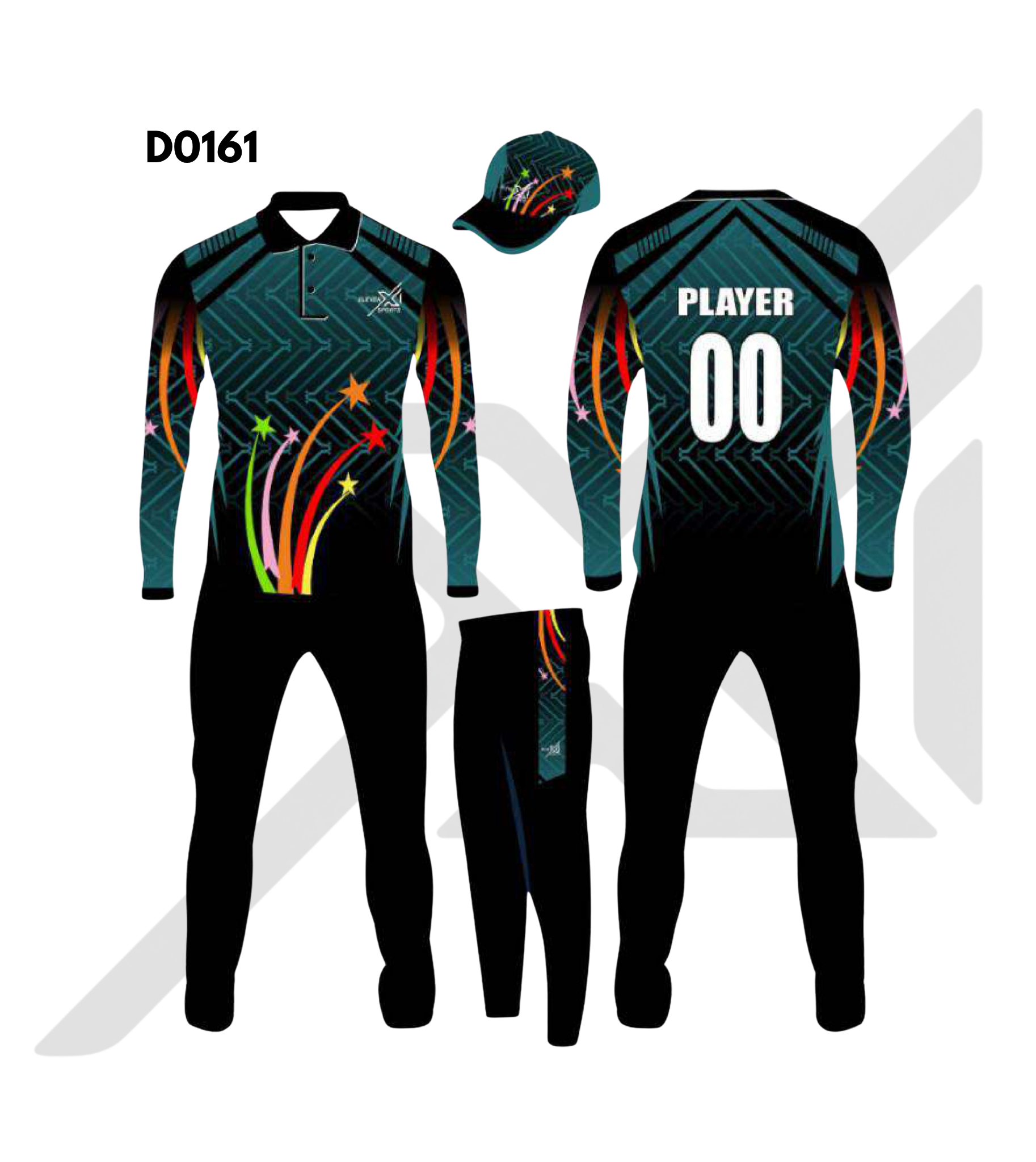 Black Sky Blue Gradient Stripe Cricket Kit – Design 0161 (Es-D0161)