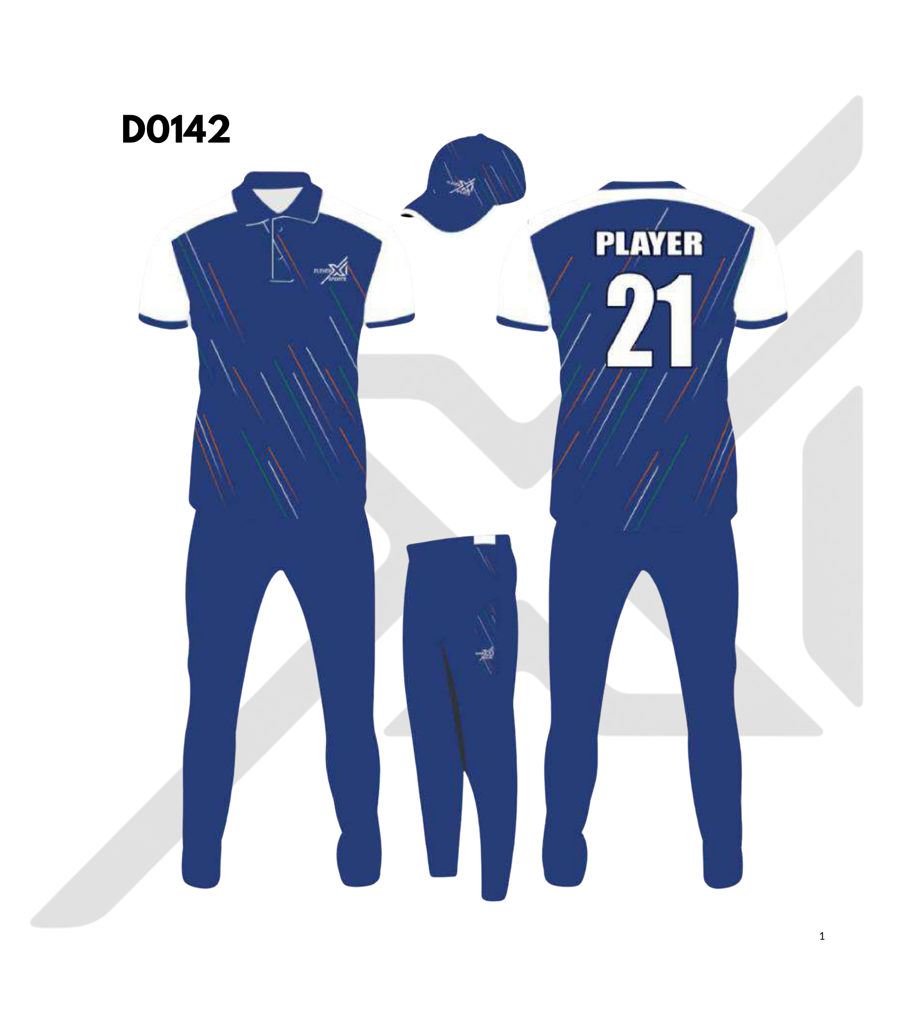 Navy Blue White Minimal Stripe Cricket Kit – Design 0142 (Es-D0142)
