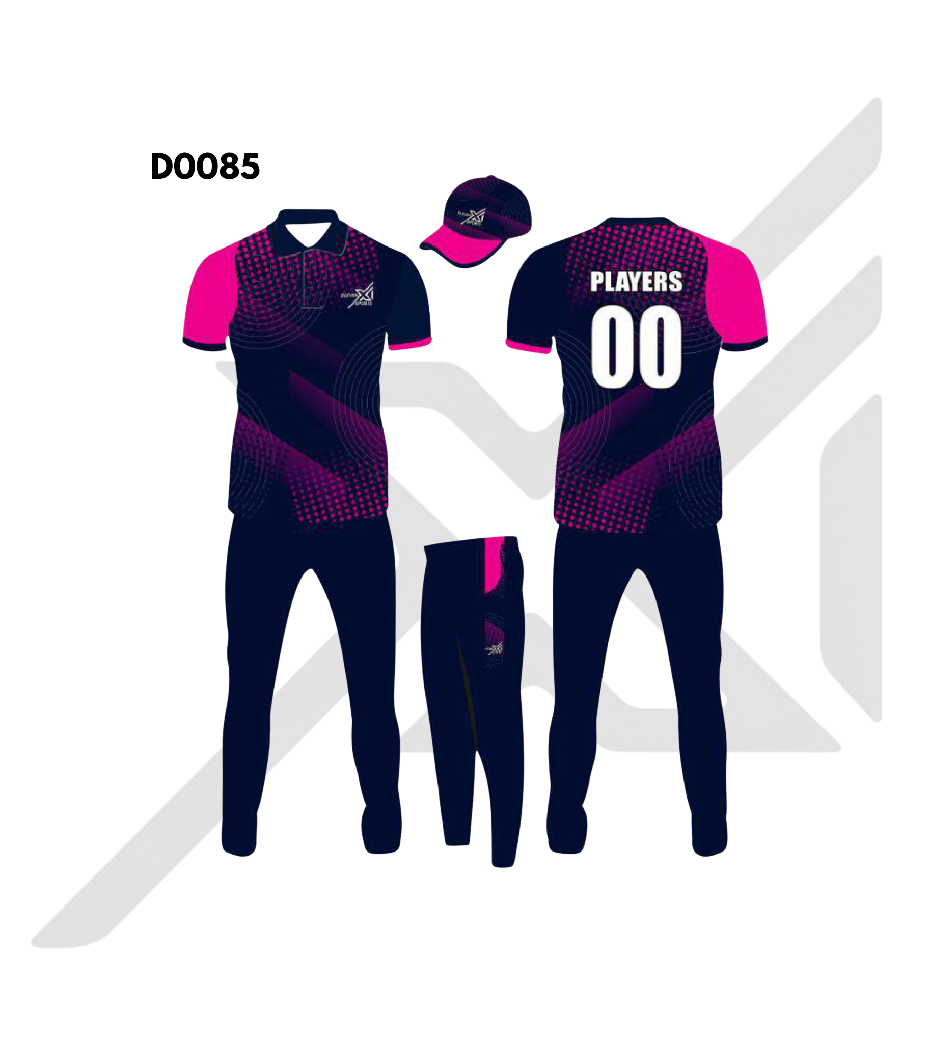 Navy Blue Magenta Dotted Wave Cricket Kit – Design 0085 (Es-D0085)