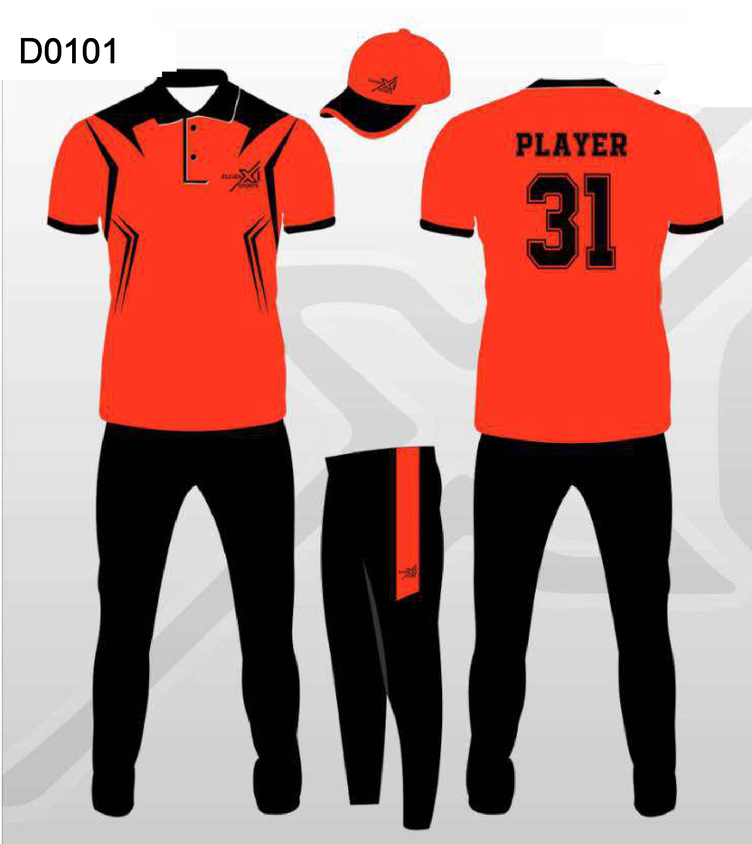 Orange Black Panel Contrast Cricket Kit – Design 0101 (Es-D0101)