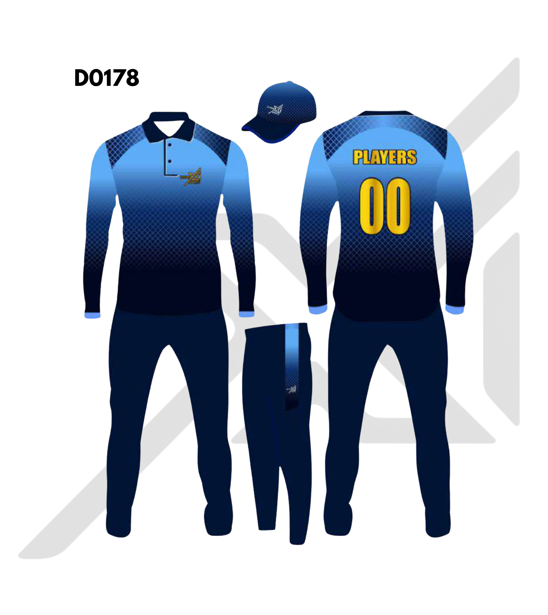 Sky Blue Black Abstract Graphic Cricket Kit – Design 0178 (Es-D0178)