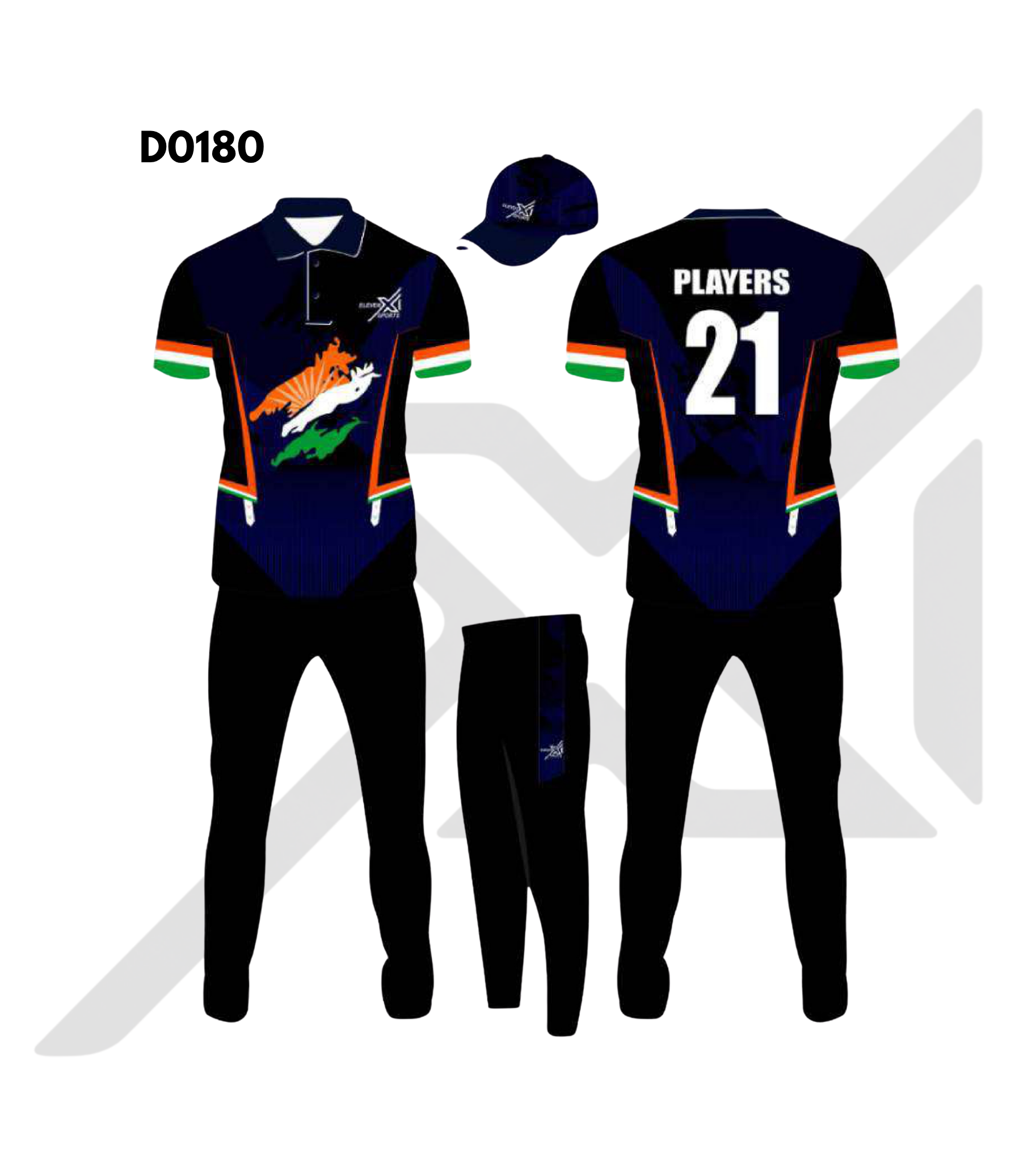 Navy Blue Black Monochrome Geometric Cricket Kit – Design 0180 (Es-D0180)