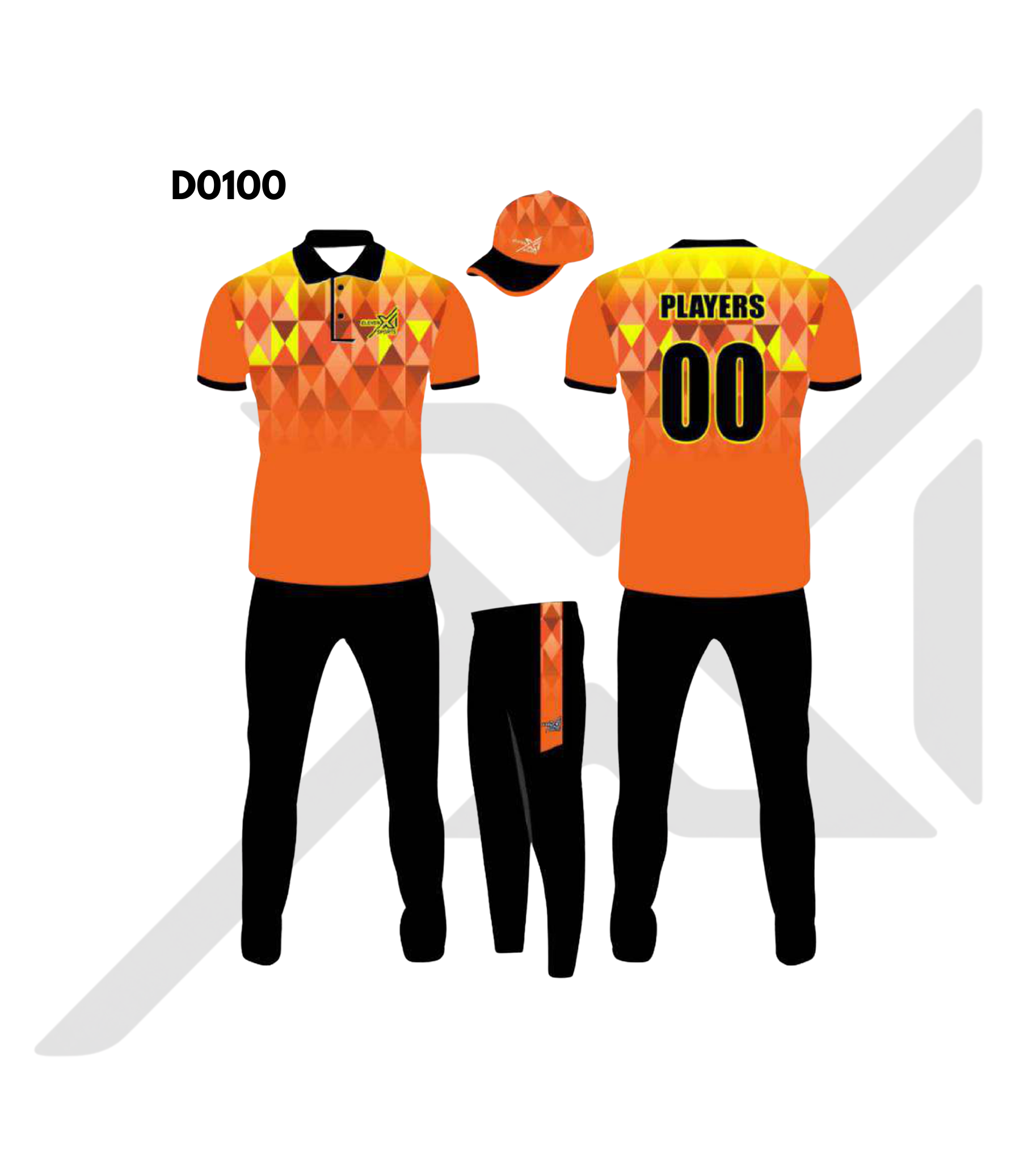 Orange Yellow Triangle Geometric Cricket Kit – Design 0100 (Es-D0100)