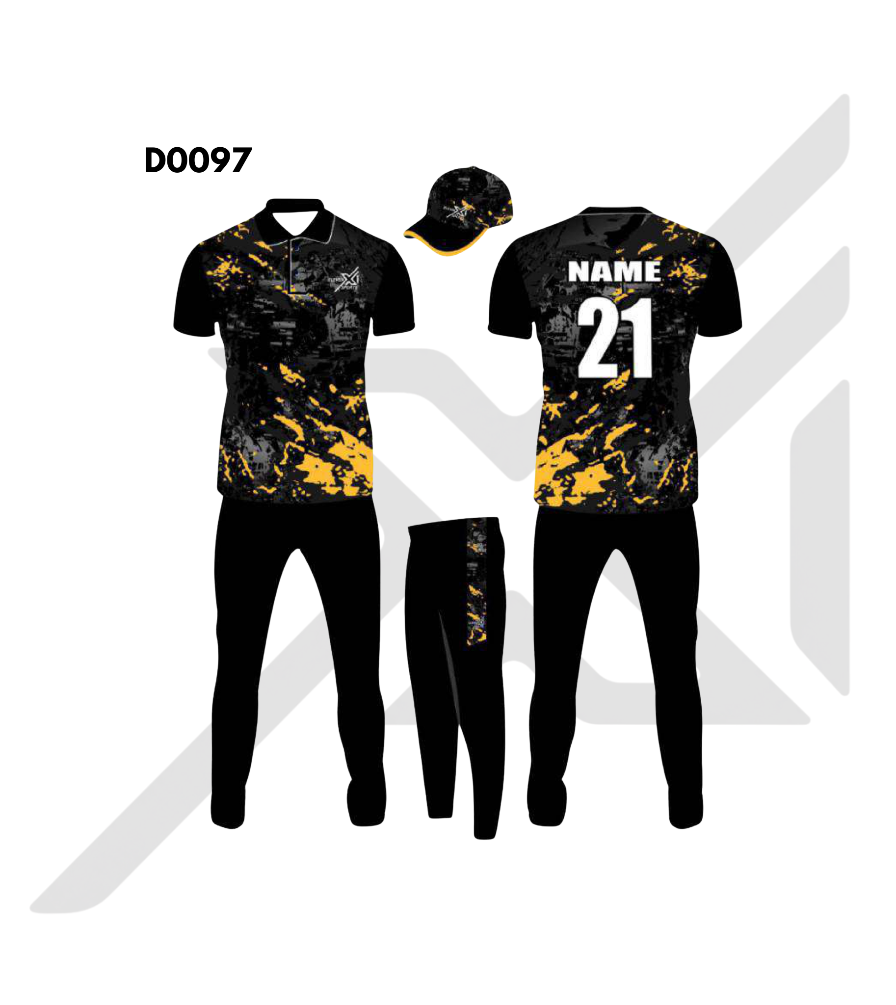 Black Gold Paint Splash Cricket Kit – Design 0097 (Es-D0097)