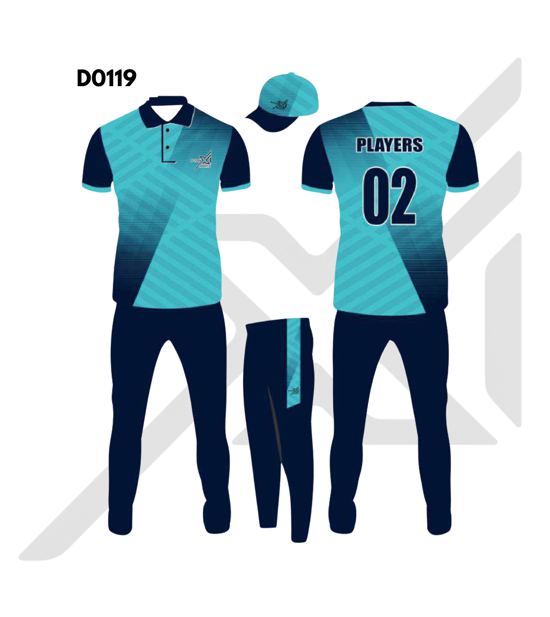 Sky Blue Navy Blue Gradient Stripe Cricket Kit – Design 0119 (Es-D0119)