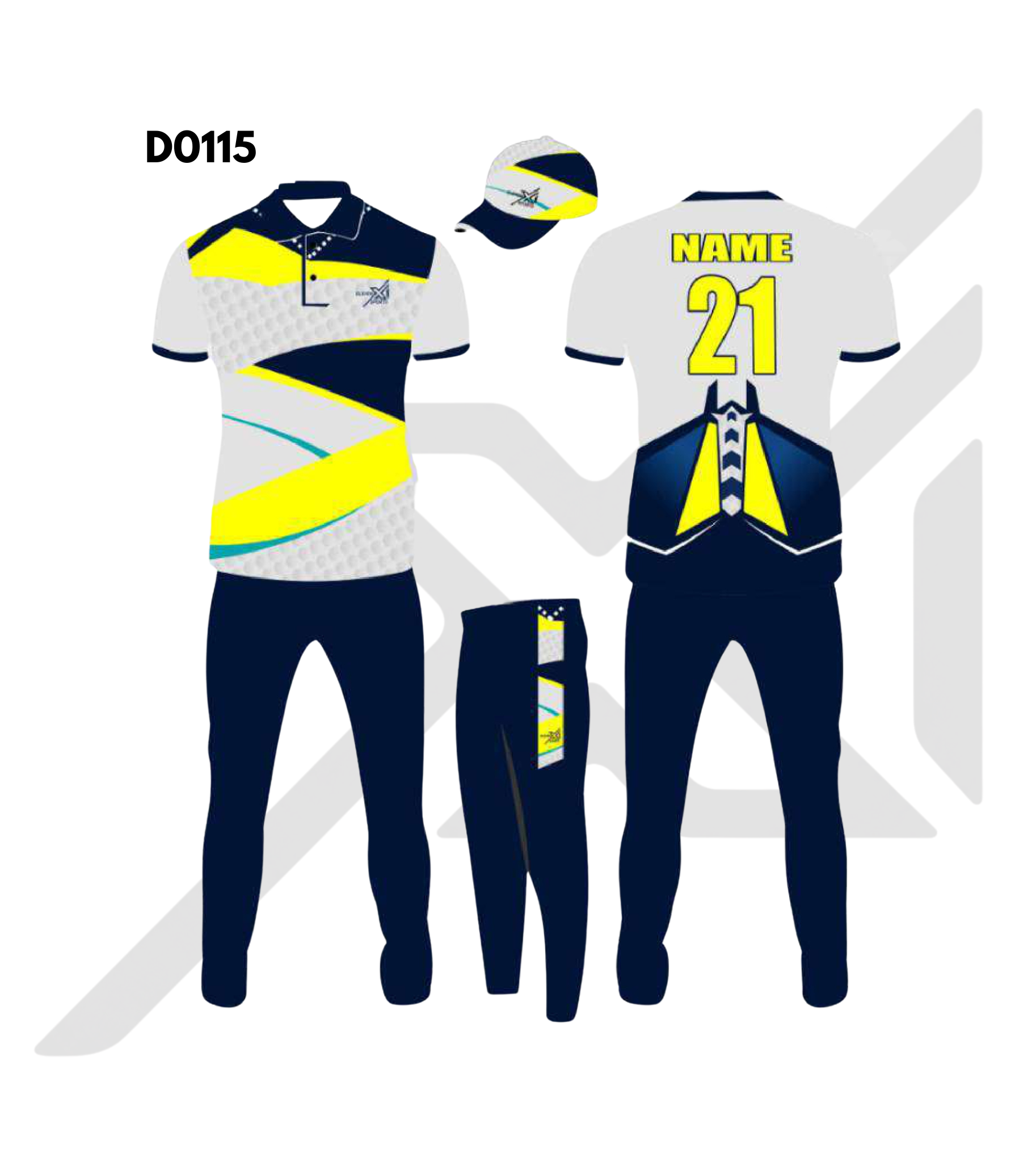 White Navy Blue Angular Stripe Cricket Kit – Design 0115 (Es-D0115)