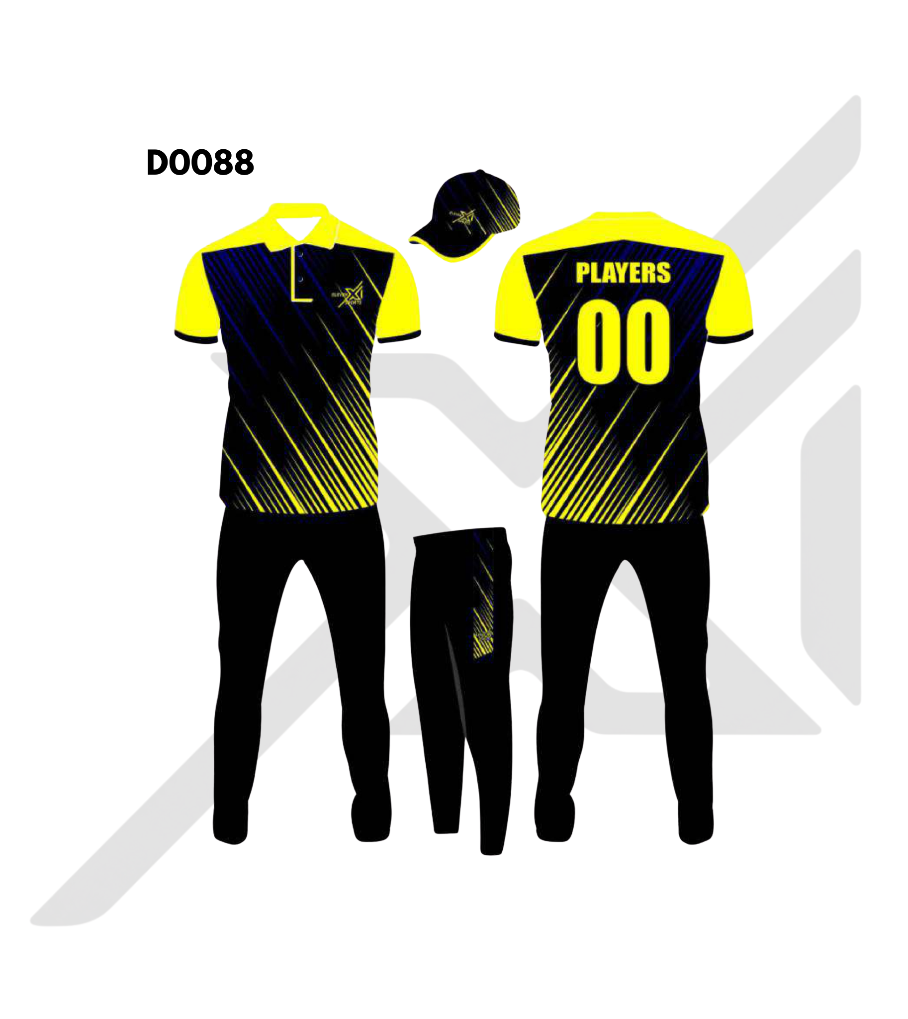 Black Yellow Diagonal Stripe Cricket Kit – Design 0088 (Es-D0088)