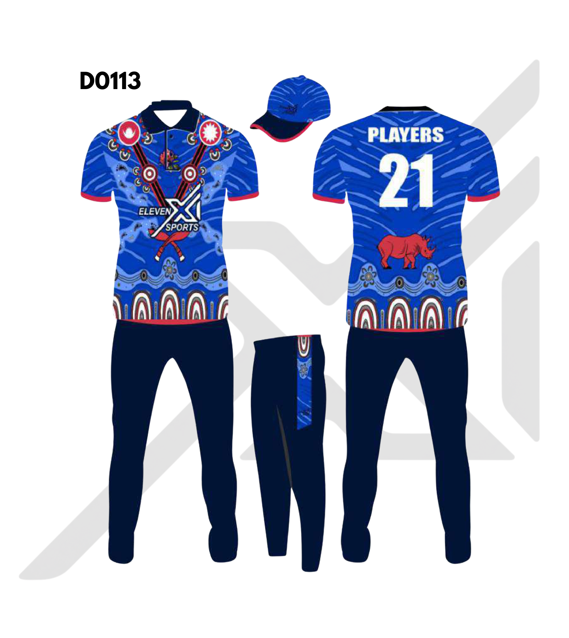 Royal Blue Red Ethnic Graphic Cricket Kit – Design 0113 (Es-D0113)
