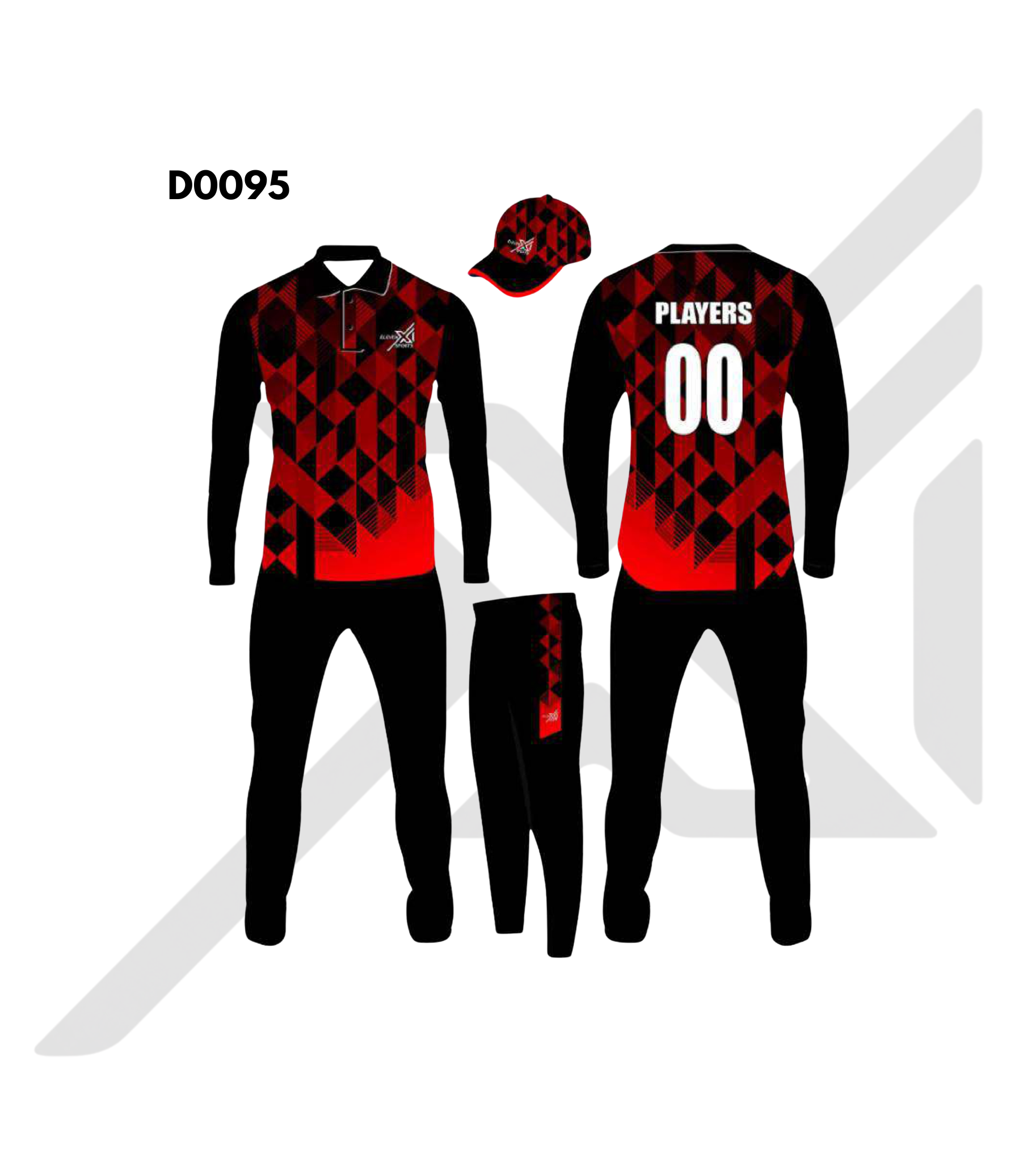 Black Red Diamond Geometric Cricket Kit – Design 0095 (Es-D0095)