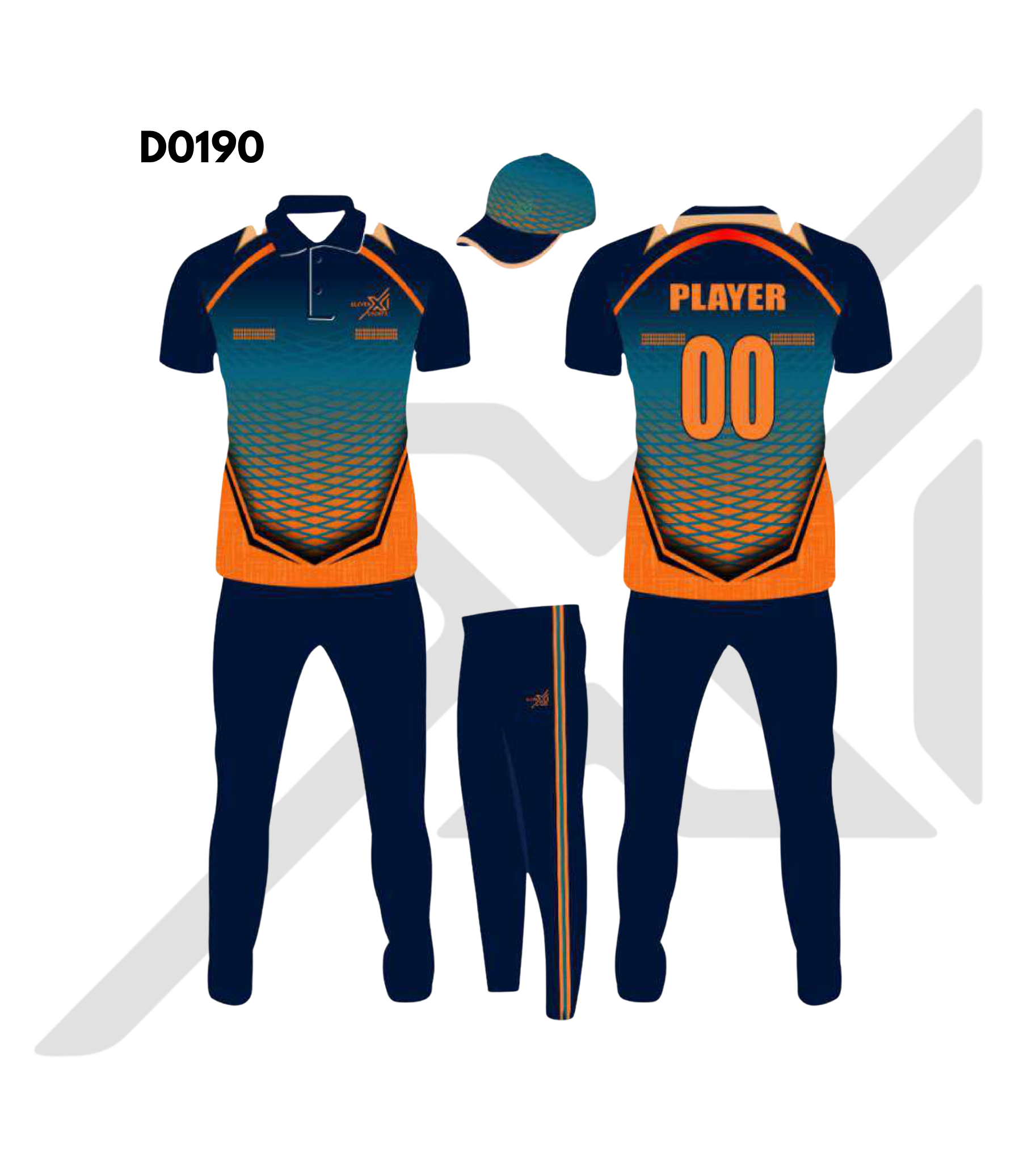 Navy Blue Orange Abstract Brush Stroke Cricket Kit – Design 0190 (Es-D0190)