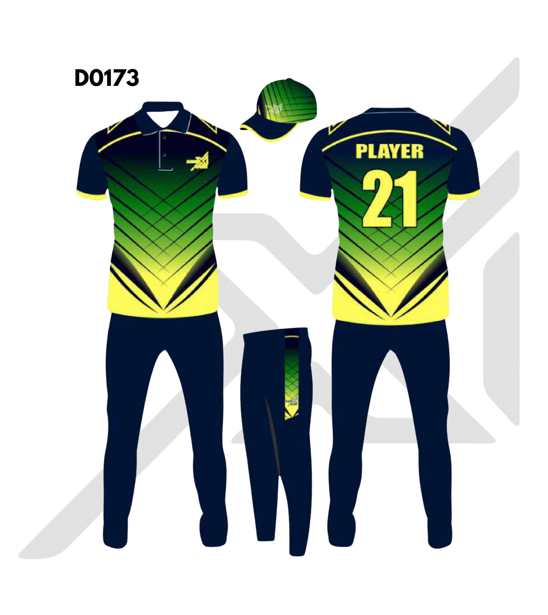 Dark Blue Yellow Cross Geometric Cricket Kit – Design 0173 (Es-D0173)