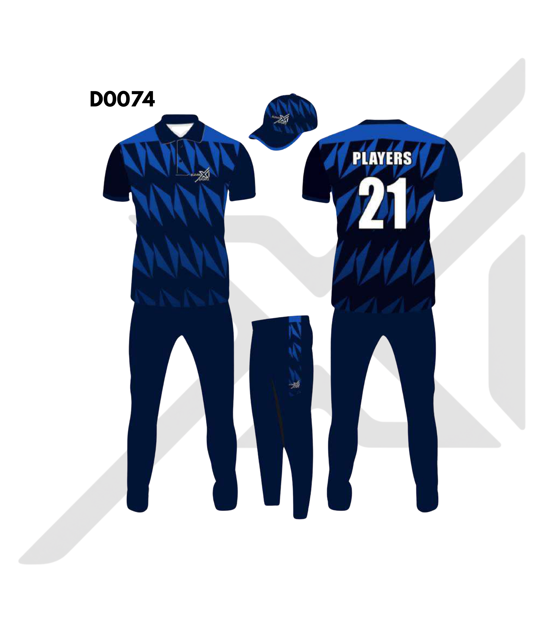 Navy Blue Royal Blue Geometric Shattered Cricket Kit – Design 0074 (Es-D0074)
