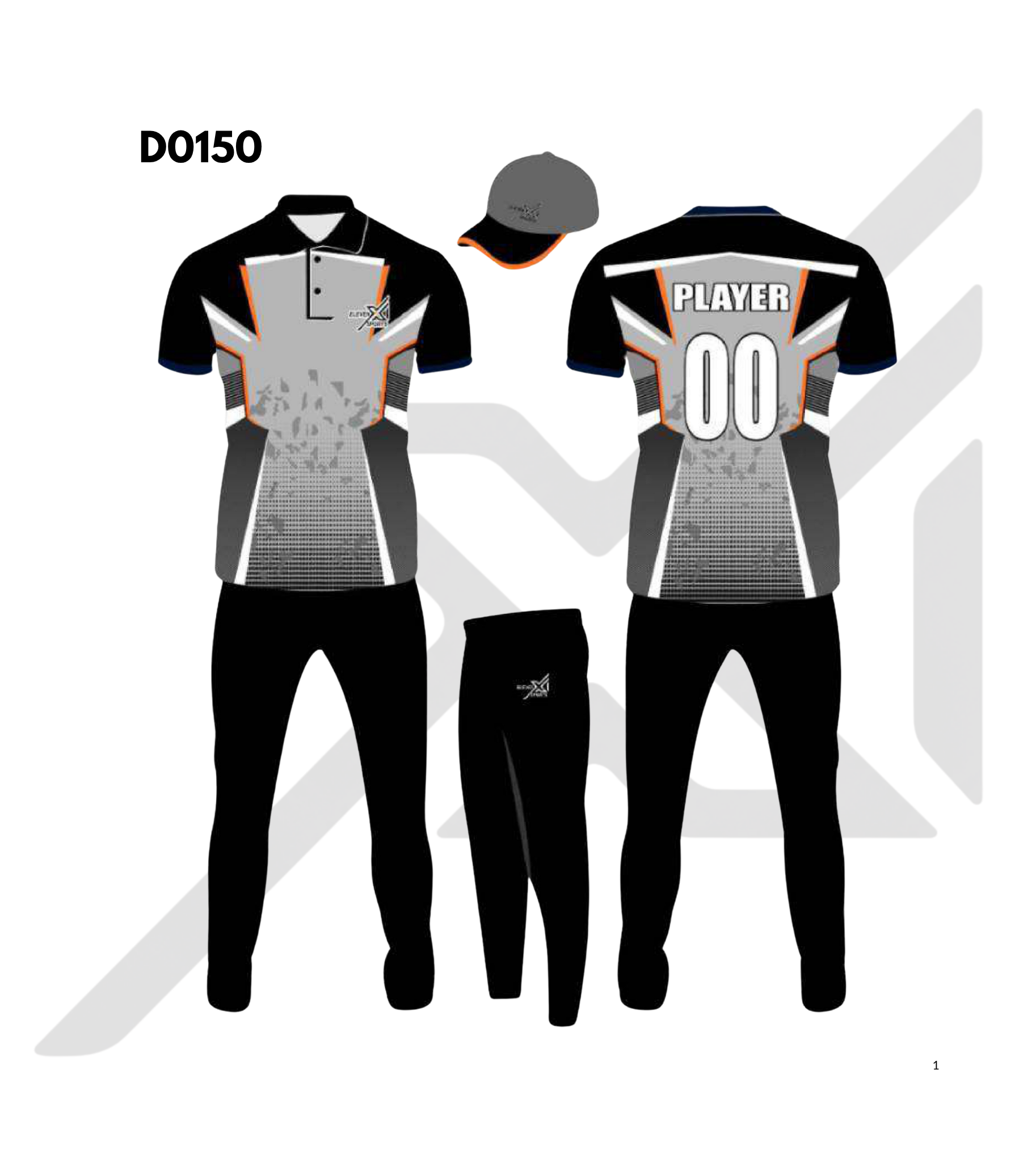 Grey Black Geometric Panel Cricket Kit – Design 0150 (Es-D0150)