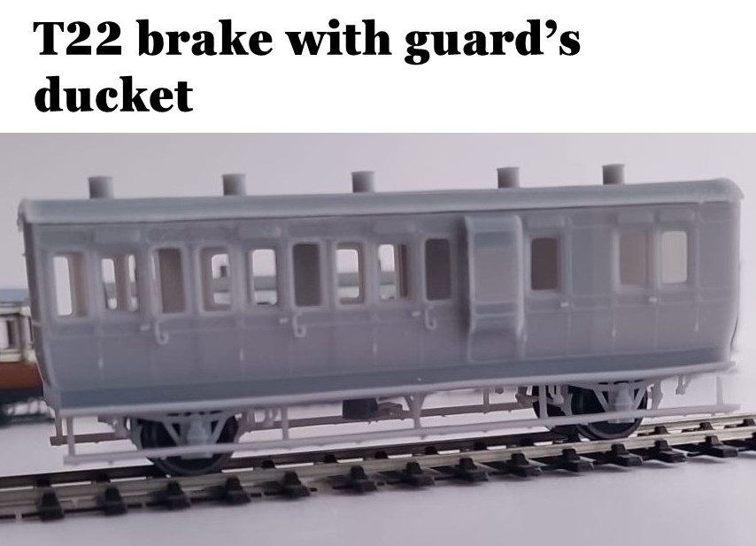 2mm Scale N gauge Dean GWR T22 brake third four wheel coach body and roof