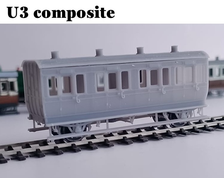 2mm Scale N gauge Dean GWR U3 all first four wheel coach body and roof