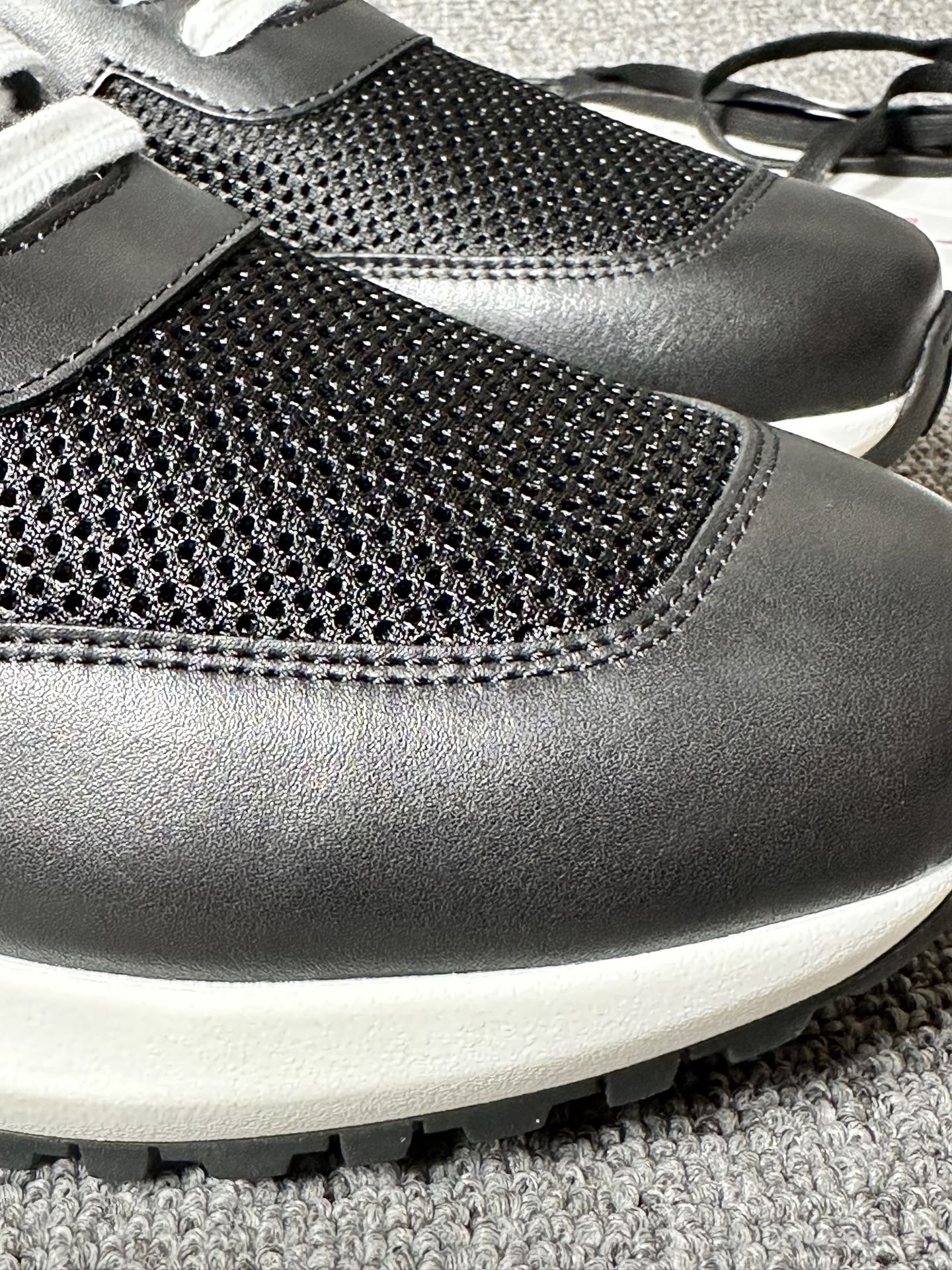 Mesh Sneaker in Black Leather