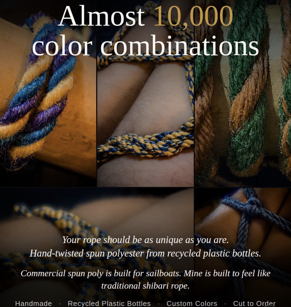 Custom Hand-Twisted Spun Polyester Rope — 6mm, 8mm (Made from recycled materials) 
