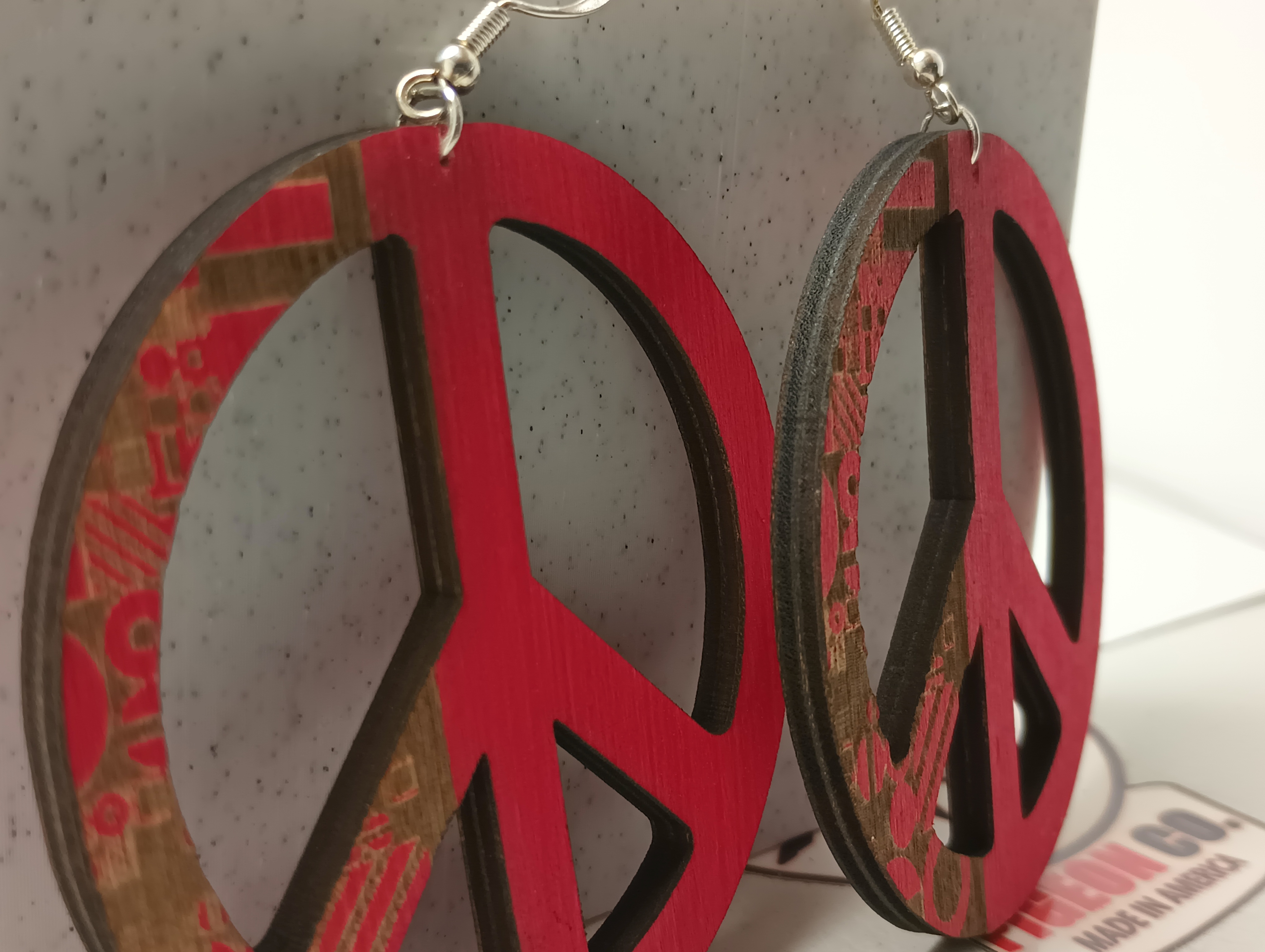 Large Peace Sign and Geometric Symbol Earrings 