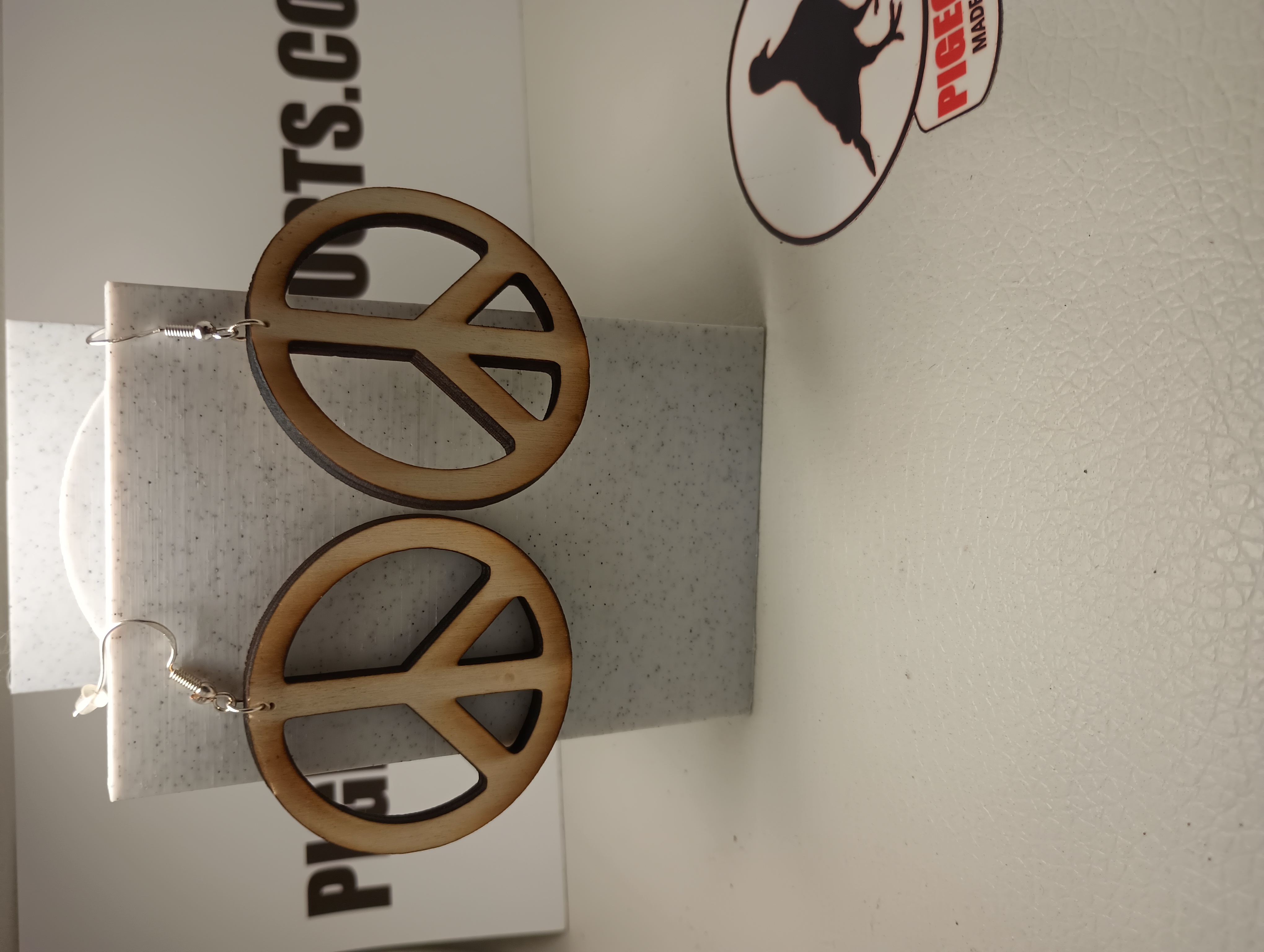 2" Birch Peace Sign Earrings