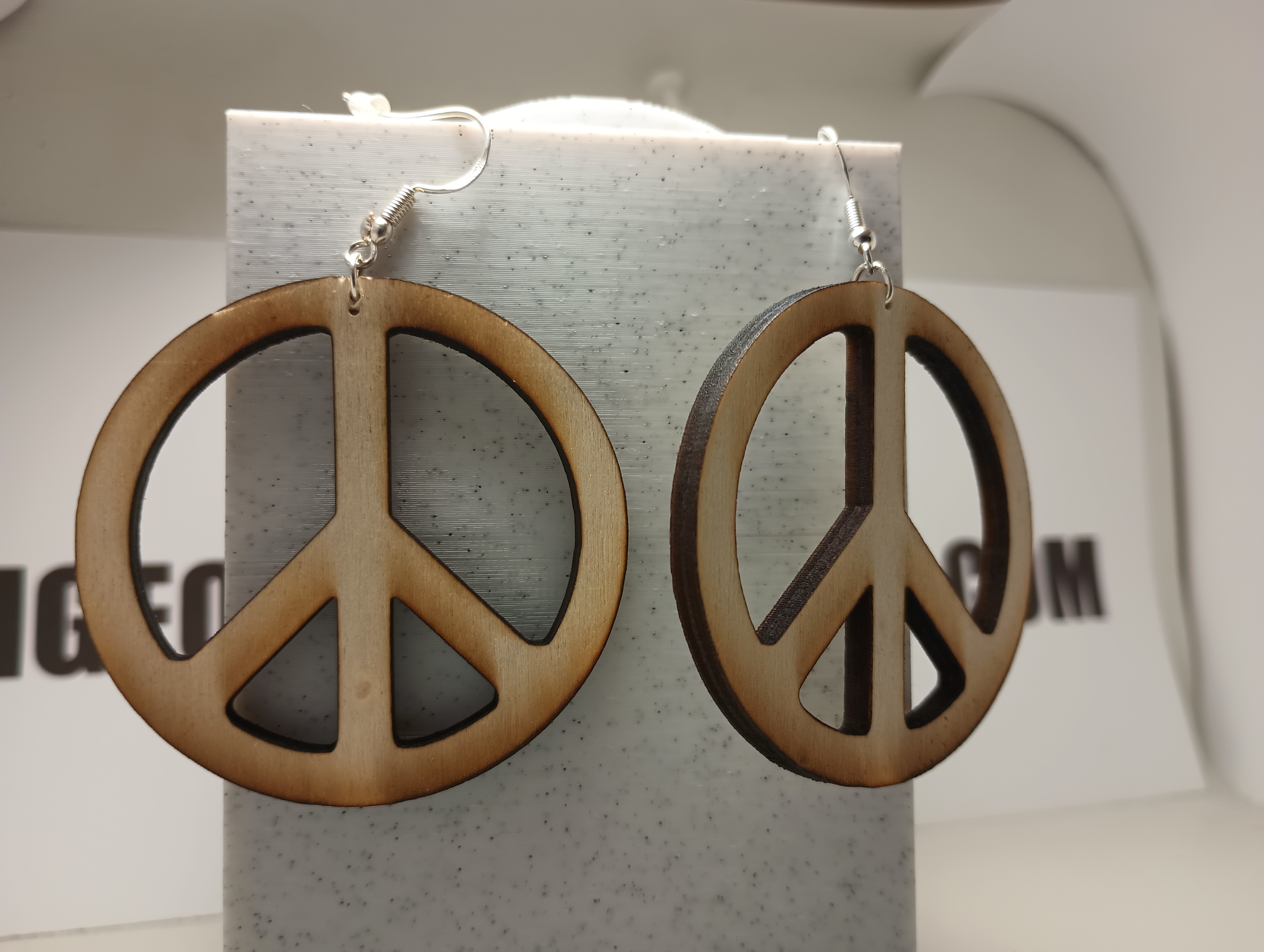 2" Birch Peace Sign Earrings