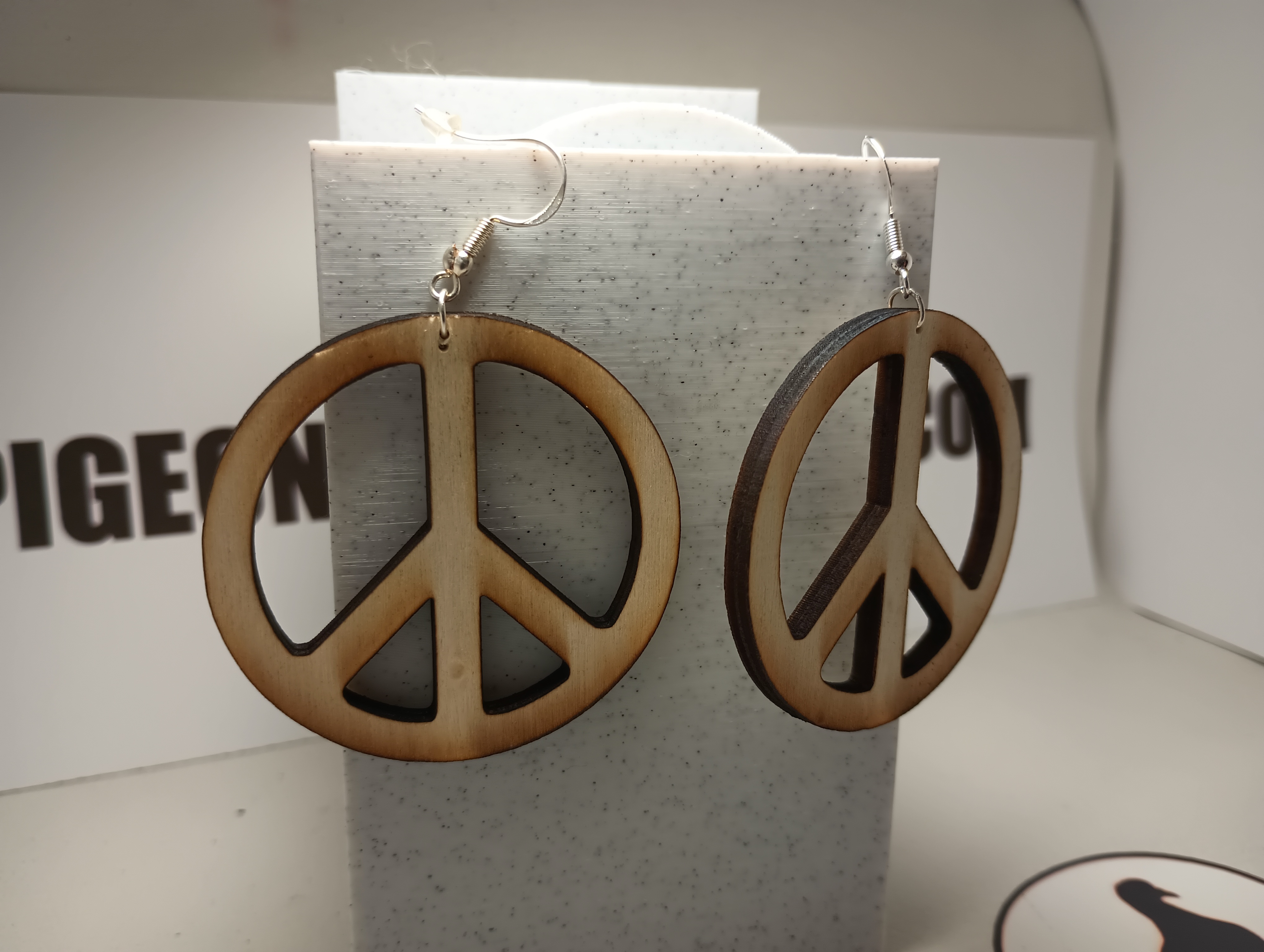2" Birch Peace Sign Earrings