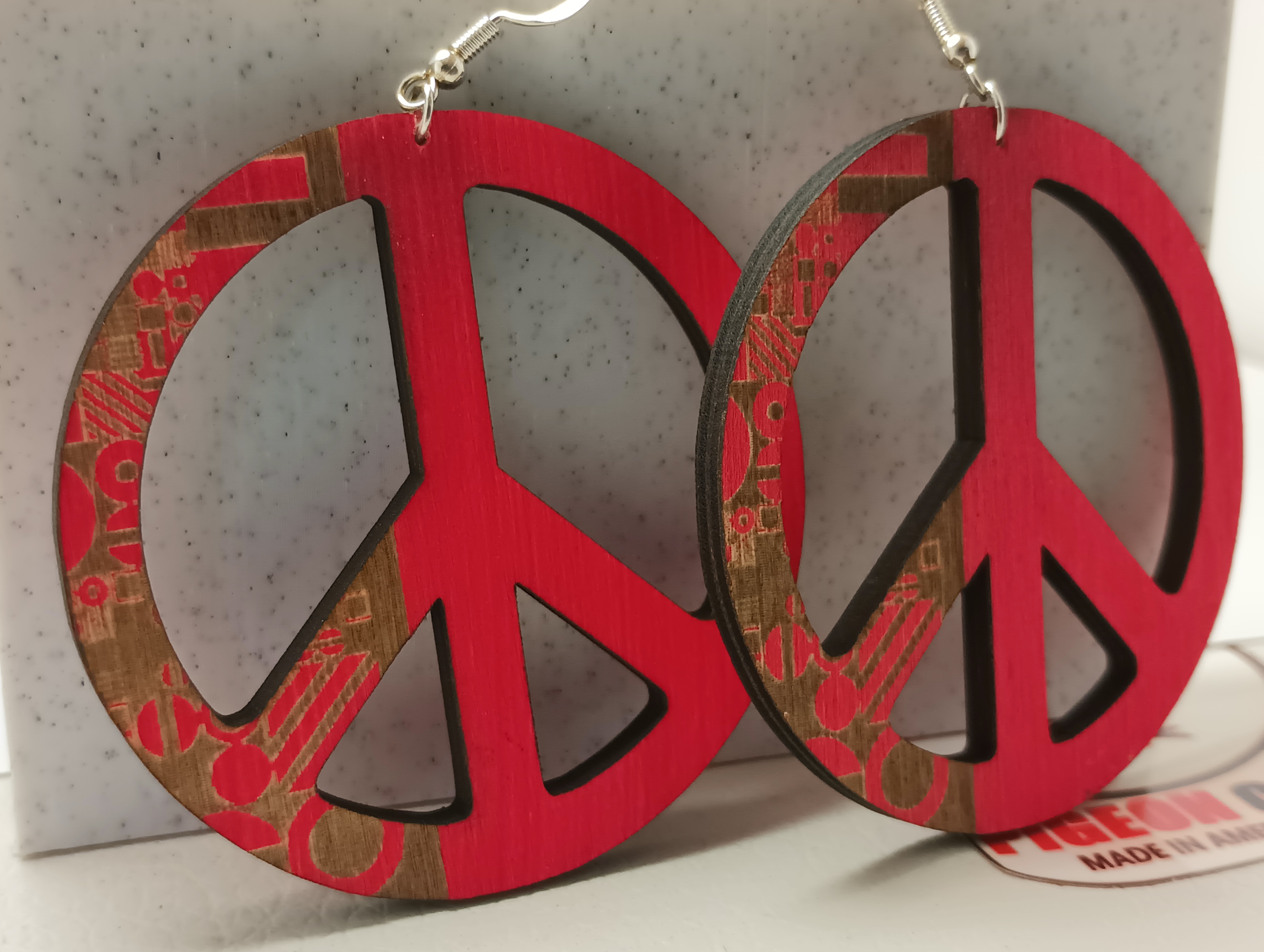 Large Peace Sign and Geometric Symbol Earrings 