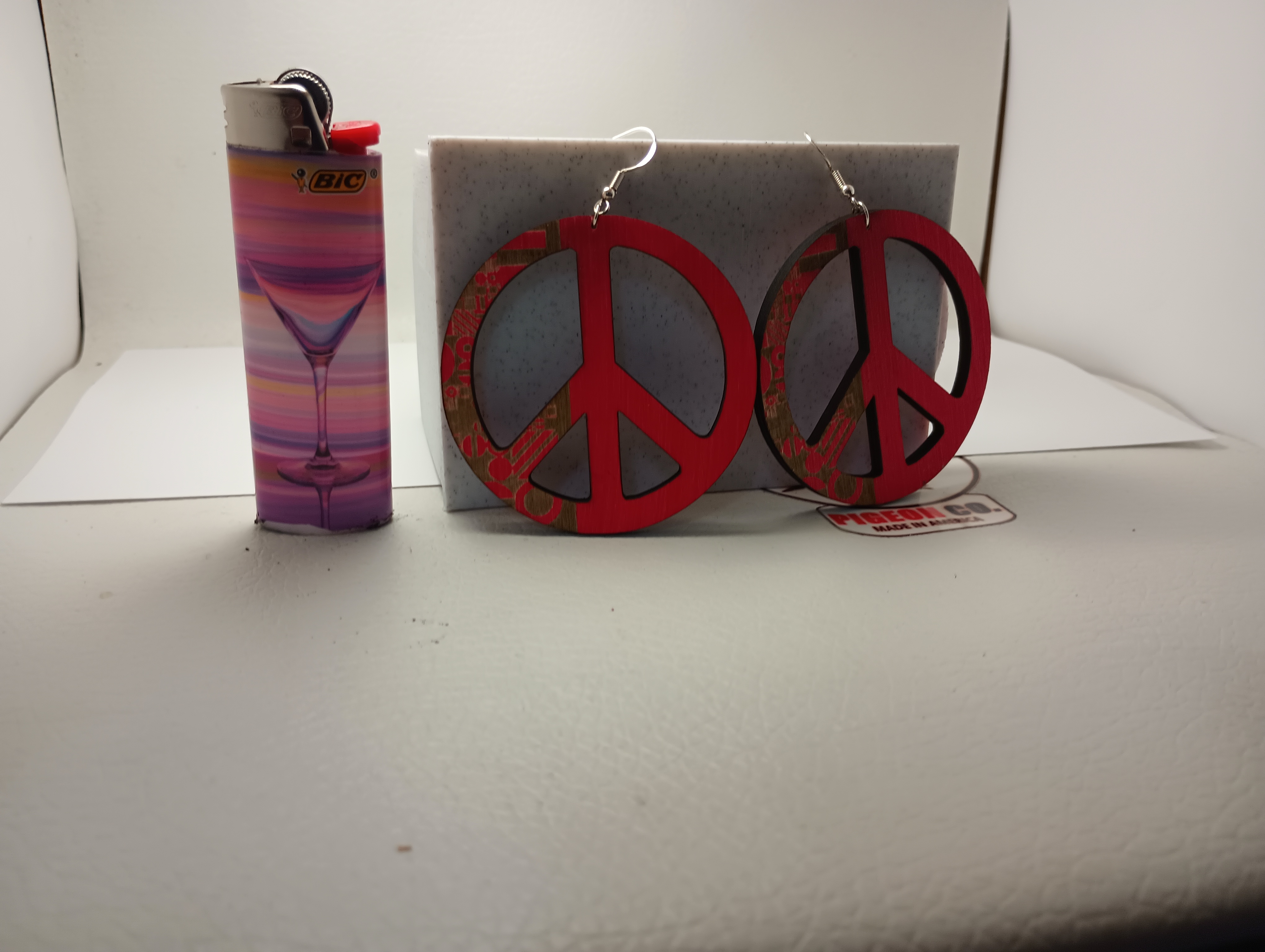 Large Peace Sign and Geometric Symbol Earrings 