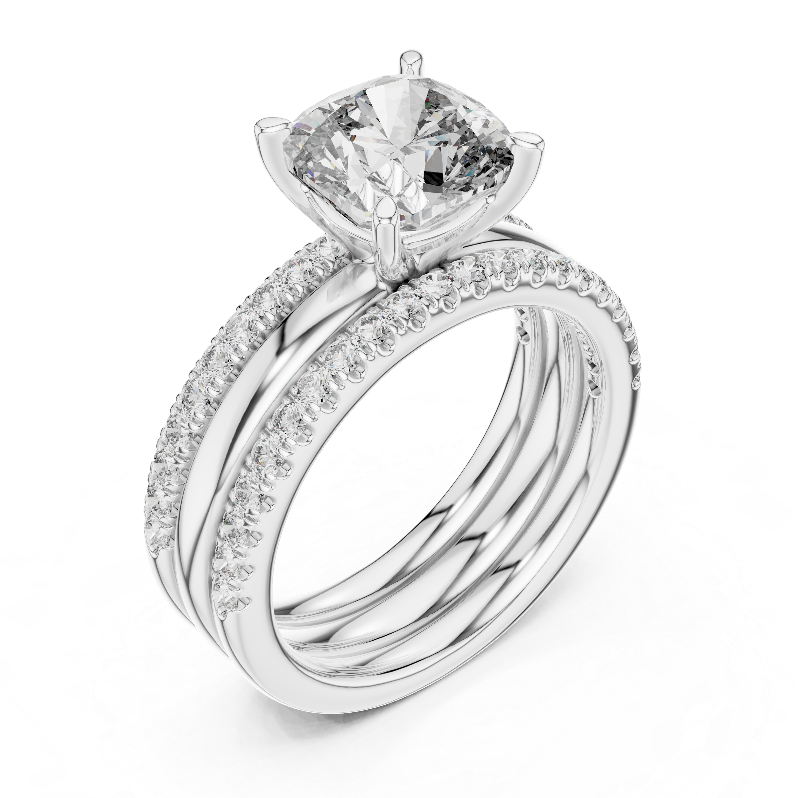 SOLITAIRE PAVE BANDS RING